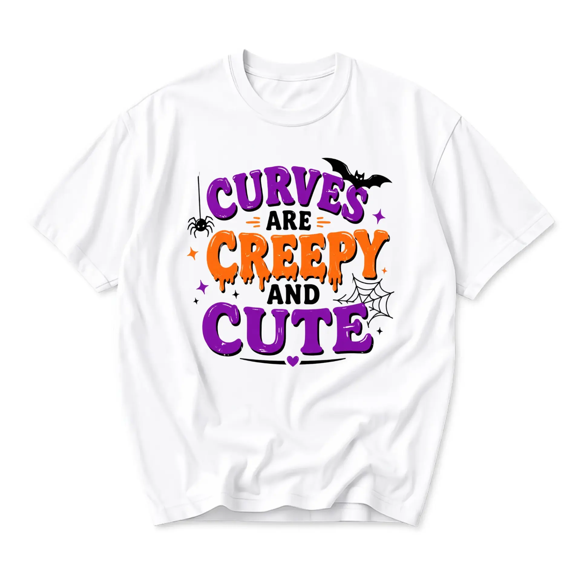 Funny Shirt Curves Are Creepy and Cute Graphic Tee Halloween Inspired Unisex Cotton Crew Neck Casual Top White