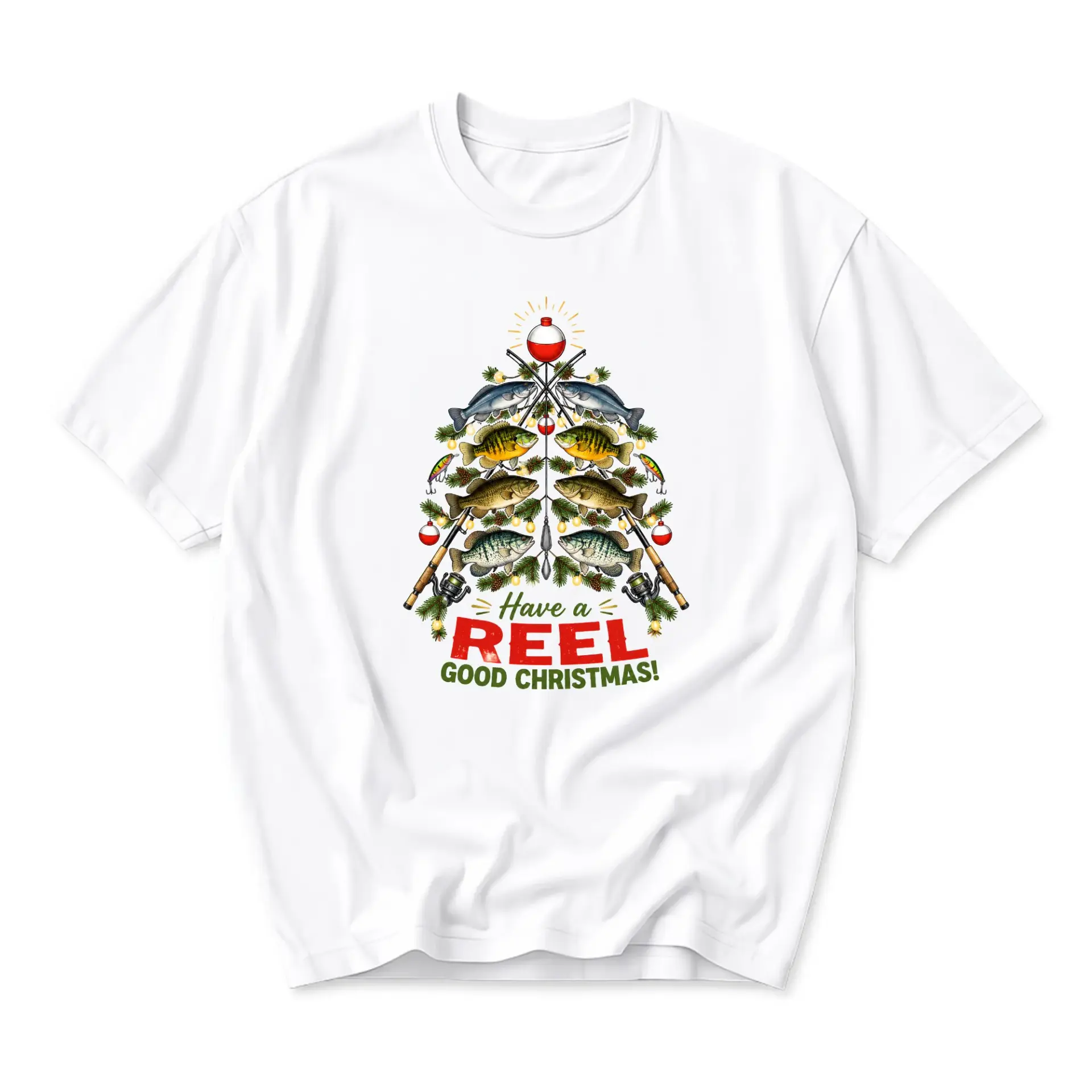 Funny Shirt Have a Reel Good Christmas Unisex Graphic Printed T-Shirt for Fishing Enthusiasts Holiday Casual Apparel
