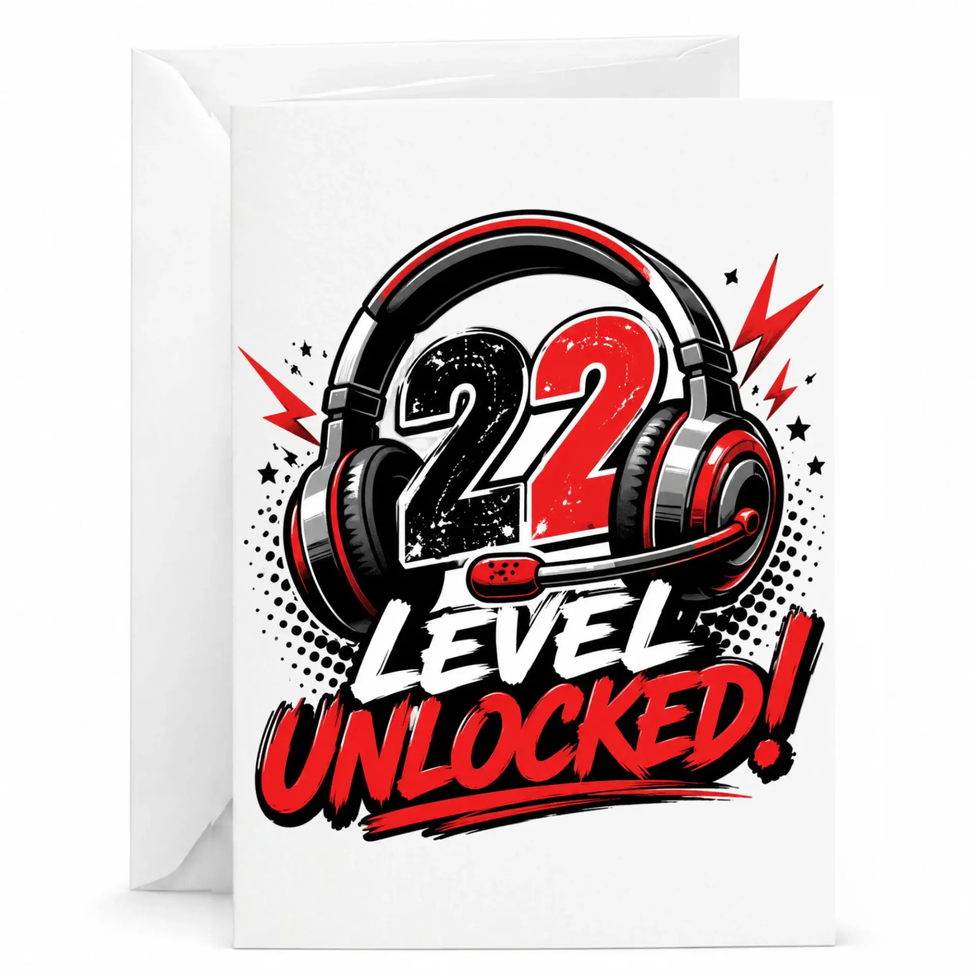 Birthday Card Level 22 Unlocked Funny Gaming Greeting Card for Twenty-Second Birthday with Matching White Envelope
