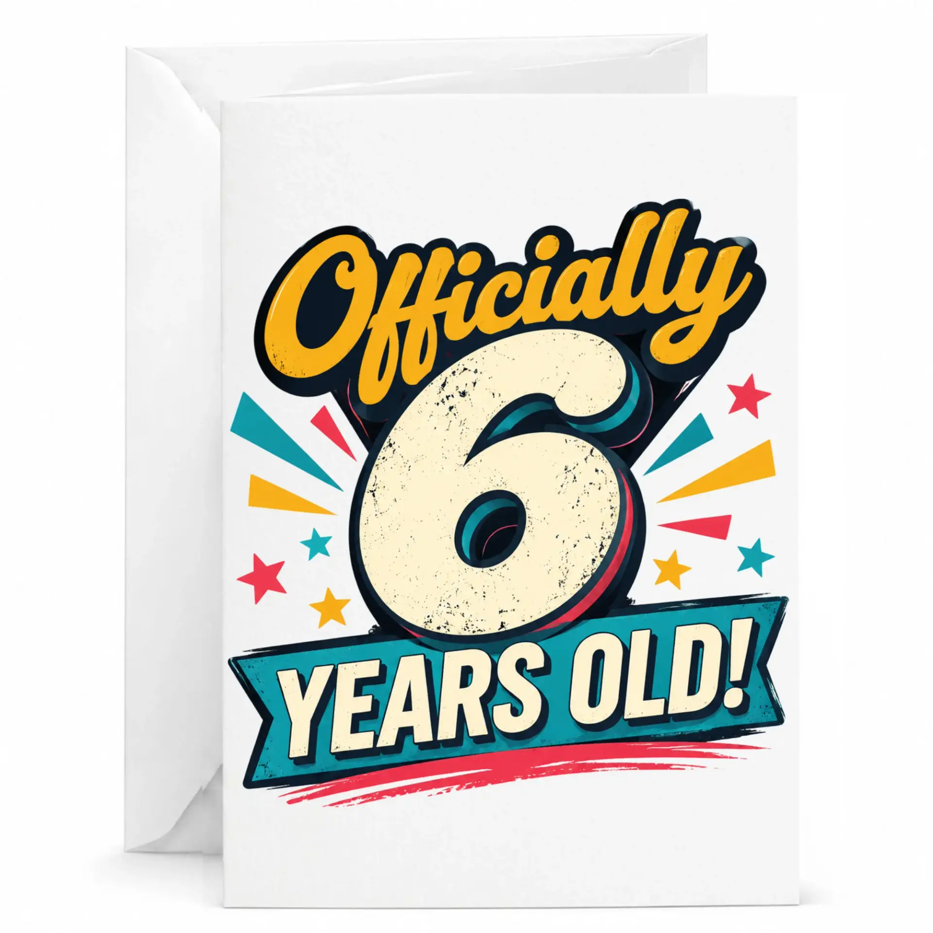 Birthday Card Officially 6 Years Old Fun Retro Typography Design Premium Folded Greeting Card with Matching Envelope