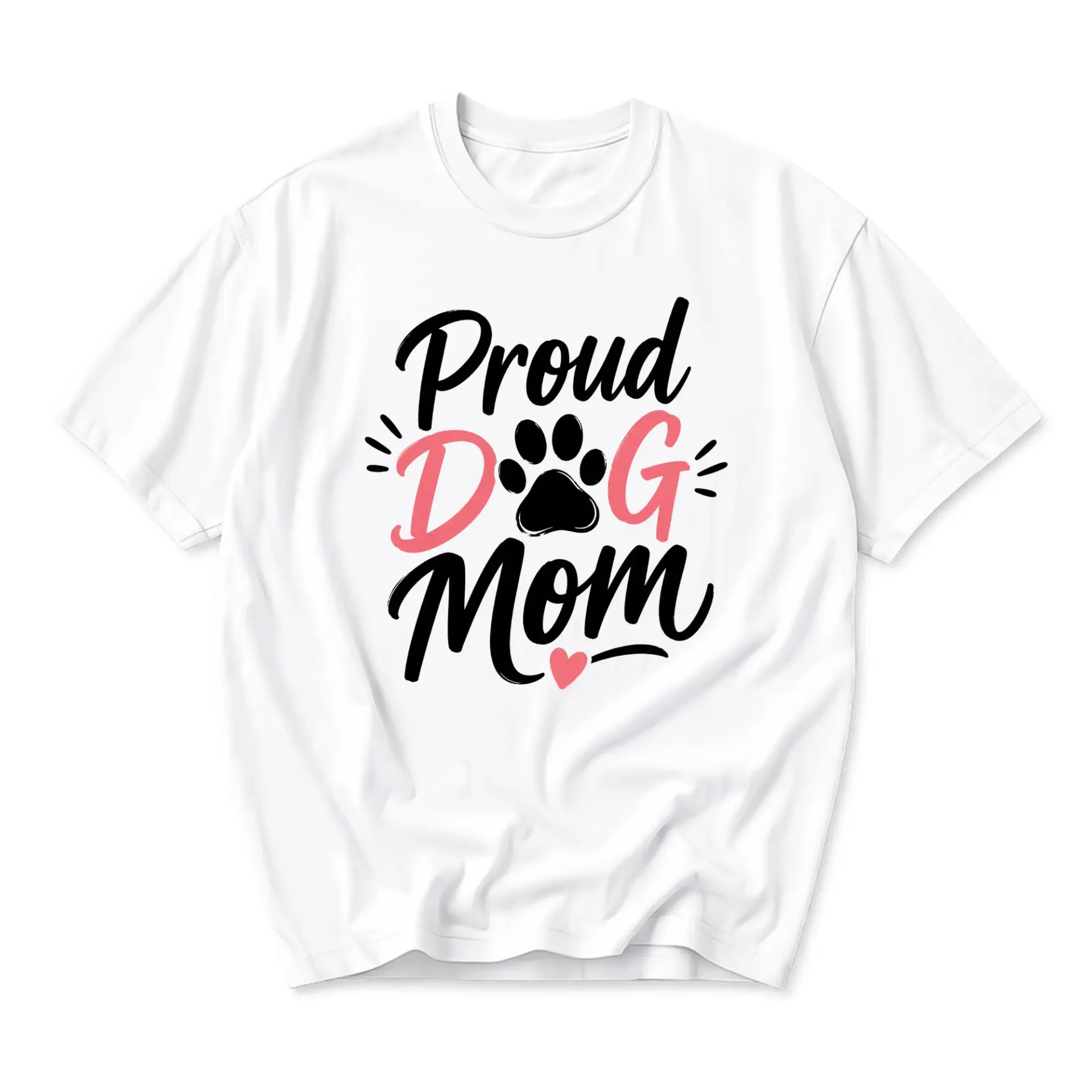 Graphic Tee Proud Dog Mom Paw Print Design Casual Unisex Short Sleeve Crew