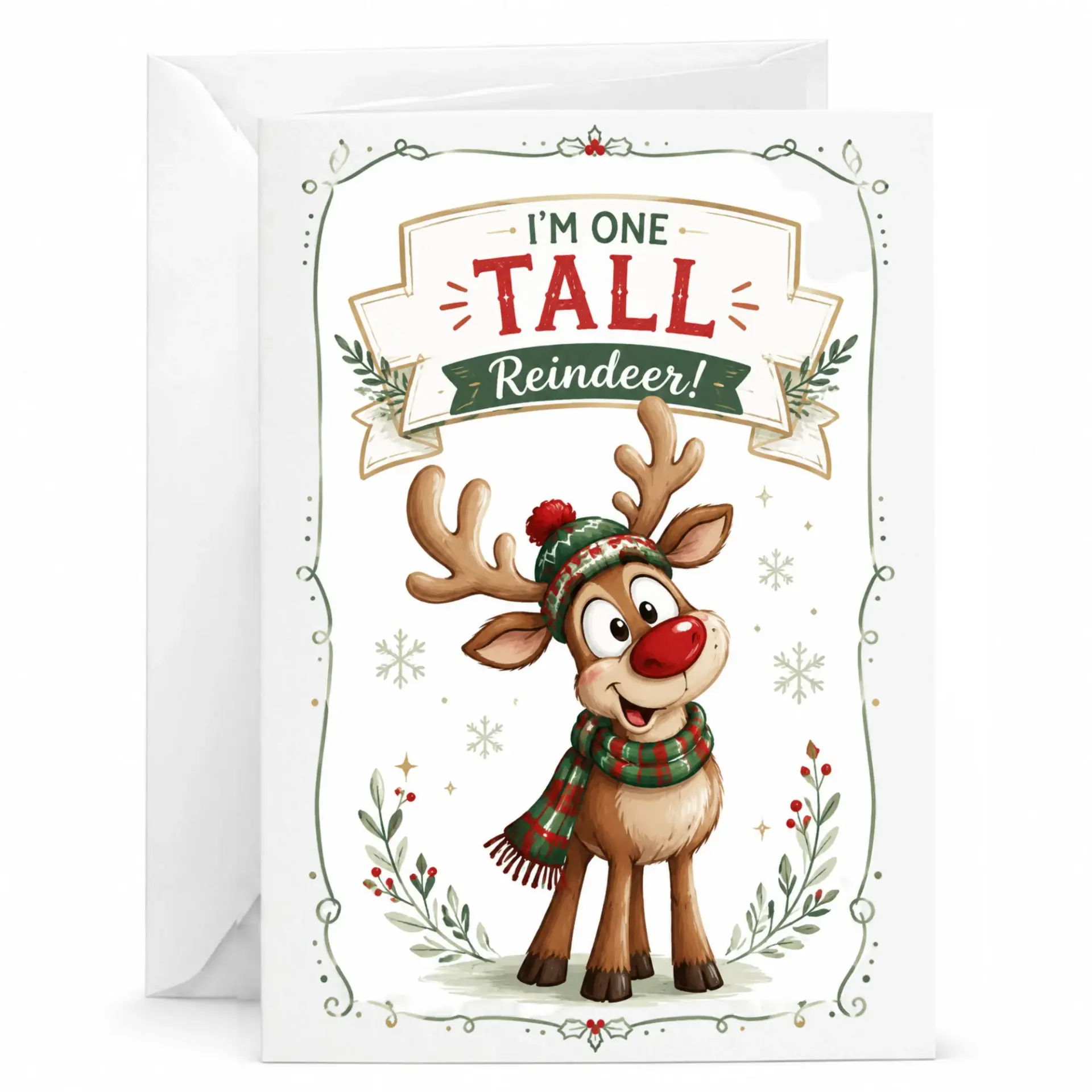 Funny Reindeer Greeting Card Holiday Seasonal Note Card with Envelope for Festive Celebrations and Winter Greetings