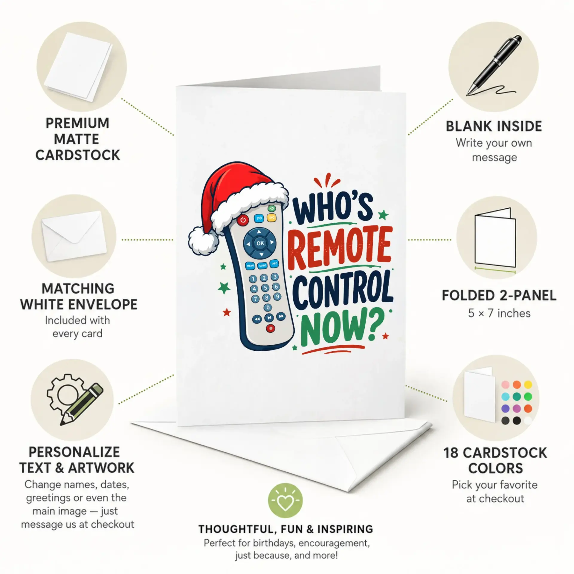 Funny Christmas Greeting Card with Santa Hat Remote Control Design for Holiday Humor and Festive Celebrations