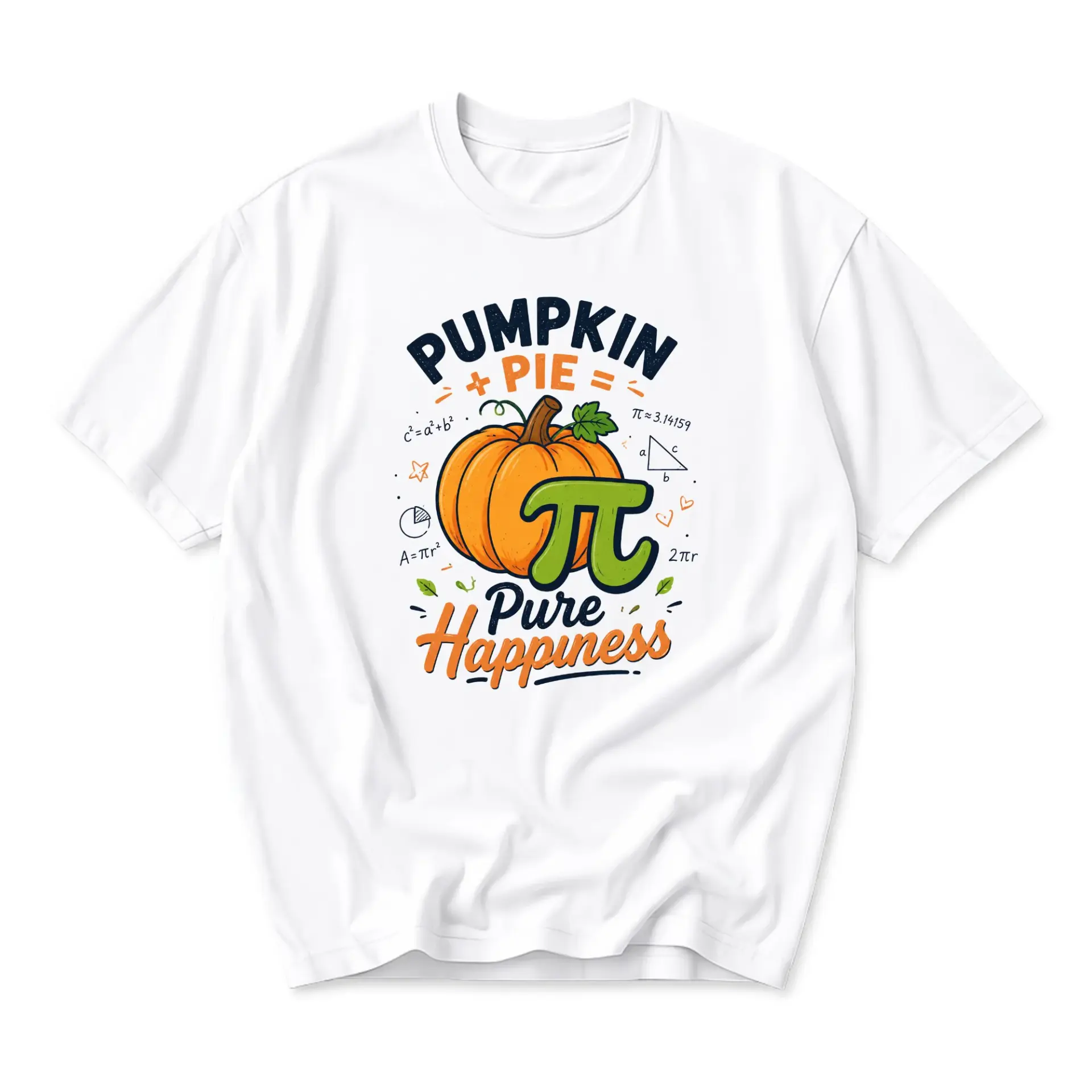 Funny Shirt Pumpkin Pie Pure Happiness Graphic Tee Math Pun Unisex Casual Crew Neck Soft Cotton Blend Summer Top