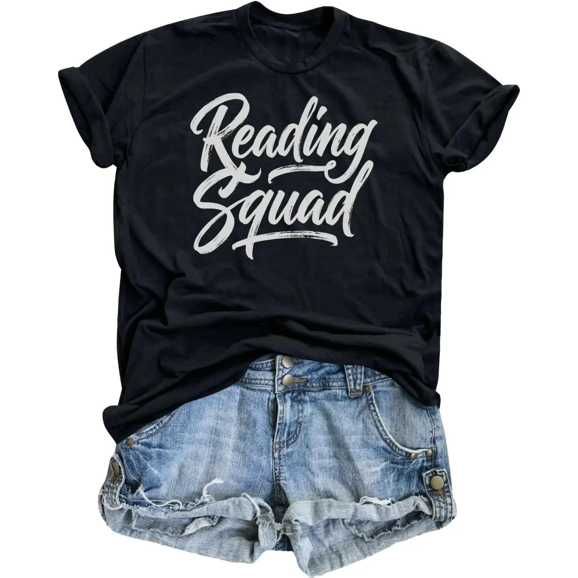 Graphic Tee Reading Squad Script Text Unisex Crew Neck Shirt Comfortable Casual Everyday Top for Literature Lovers