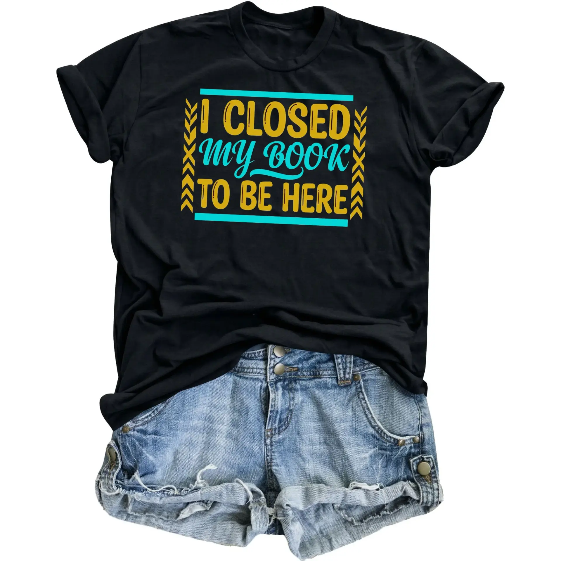 Funny Shirt I Closed My Book to Be Here Unisex Graphic Printed T-Shirt Casual Soft Cotton Crew Neck Top for Readers