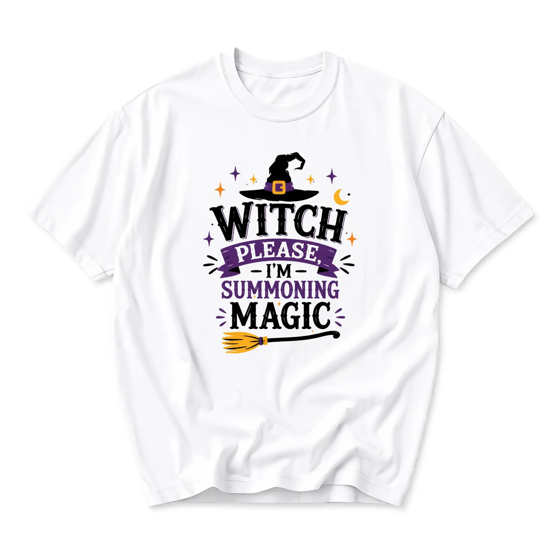 Funny Shirt Witch Please I Am Summoning Magic Graphic Tee Unisex Casual Crew Neck Comfortable Short Sleeve Top