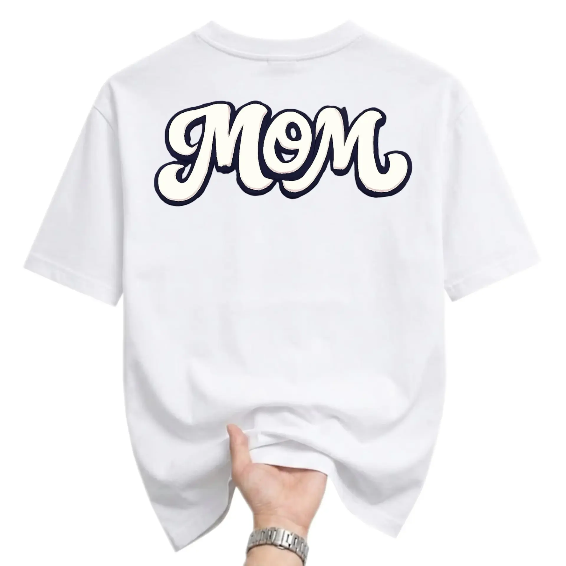 Graphic Tee Unisex Crew Neck T-Shirt Featuring Retro Style Script Mom