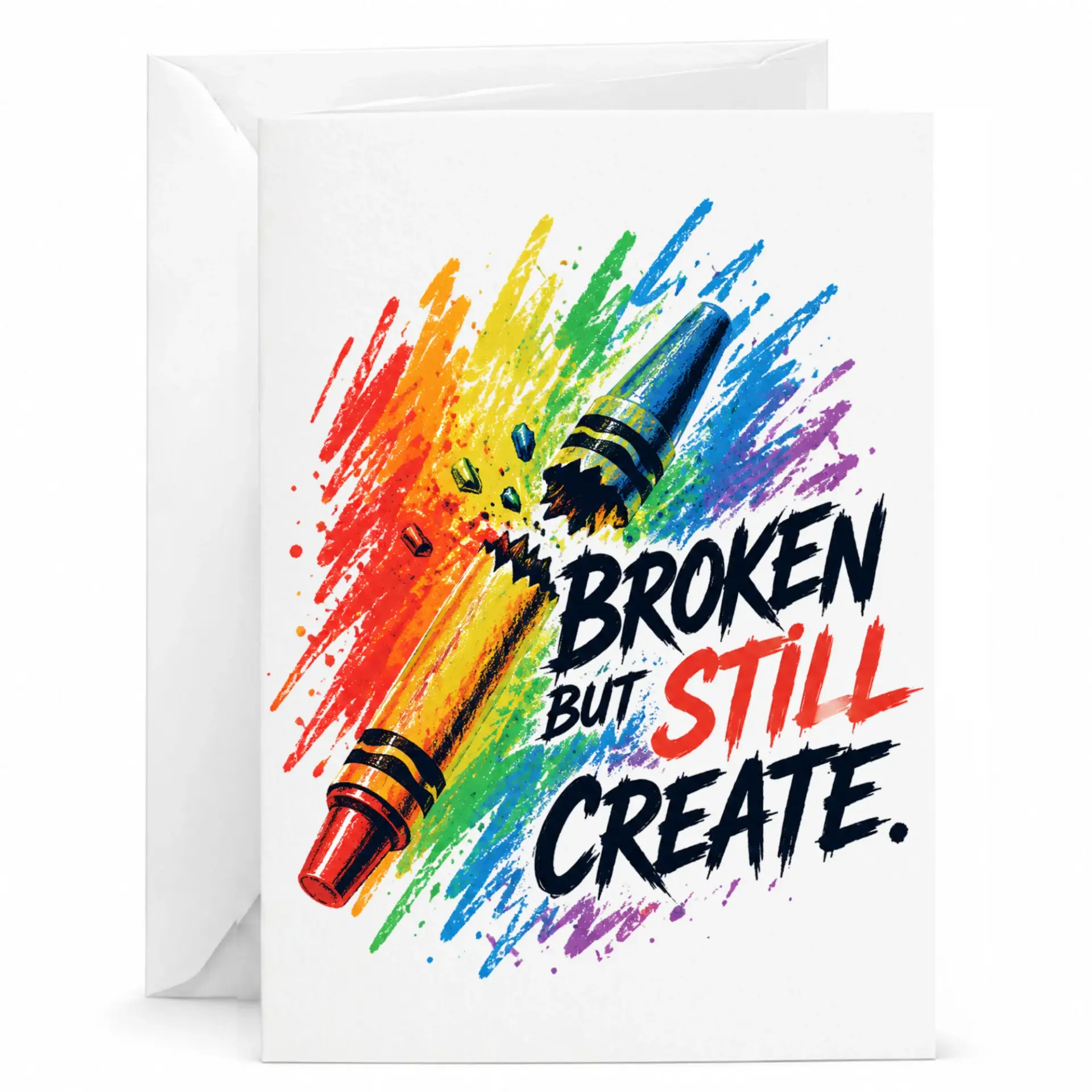 Funny Greeting Card Broken but Still Create Inspirational Art Motivational Message Blank Note Card for Any Occasion