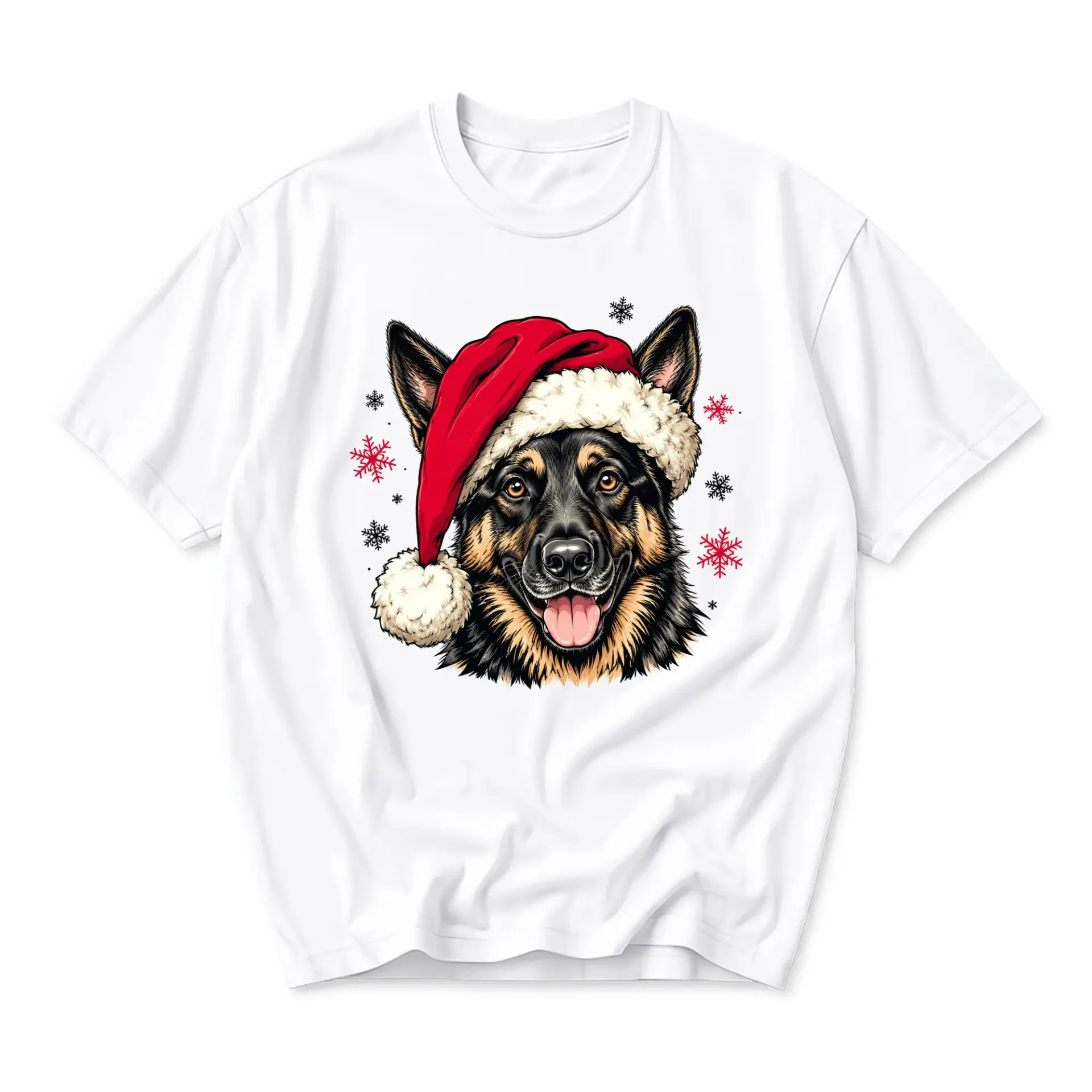 Graphic Tee German Dog Wearing a Santa Hat for Christmas Holiday