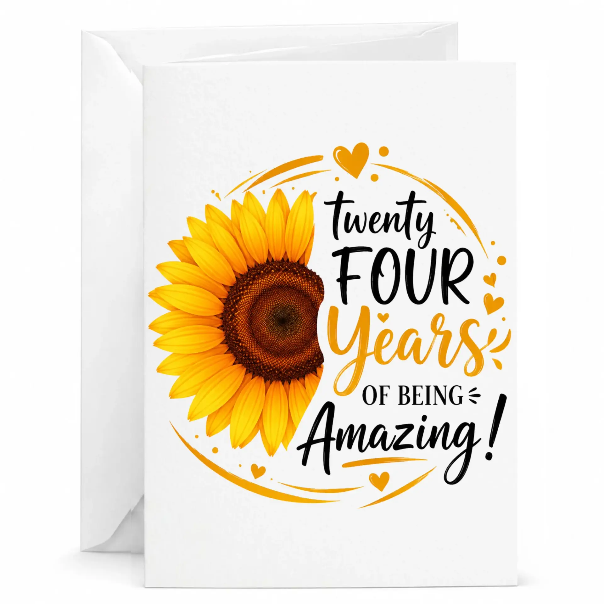 Twenty Four Years of Being Amazing Birthday Greeting Card with Sunflower Design and Matching White Envelope 5x7 Inches