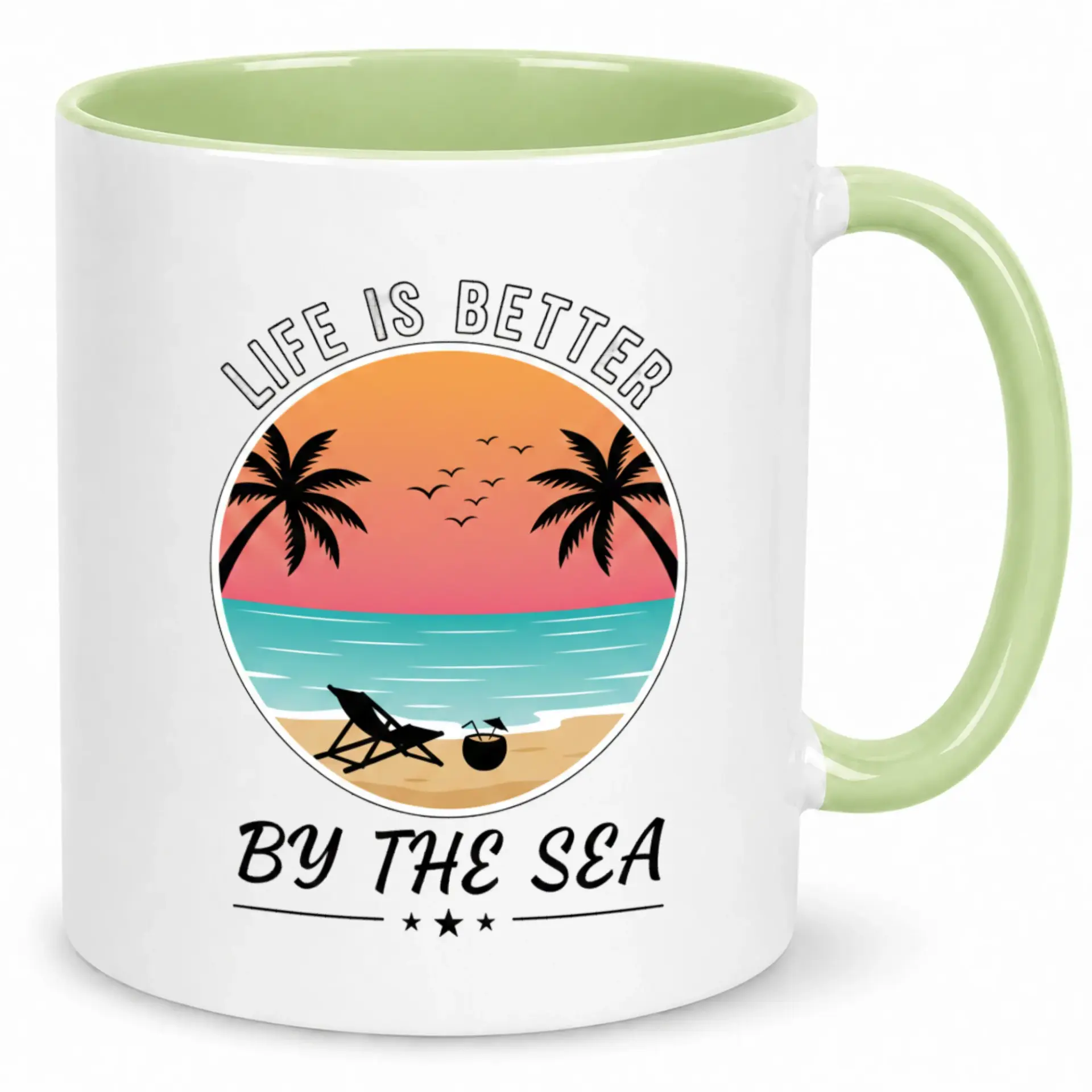 Ceramic Coffee Mug with Tropical Beach Sunset Design 'life Is Better by the Sea' Phrase 11 Oz or 15 Oz Drinkware for Home and Office