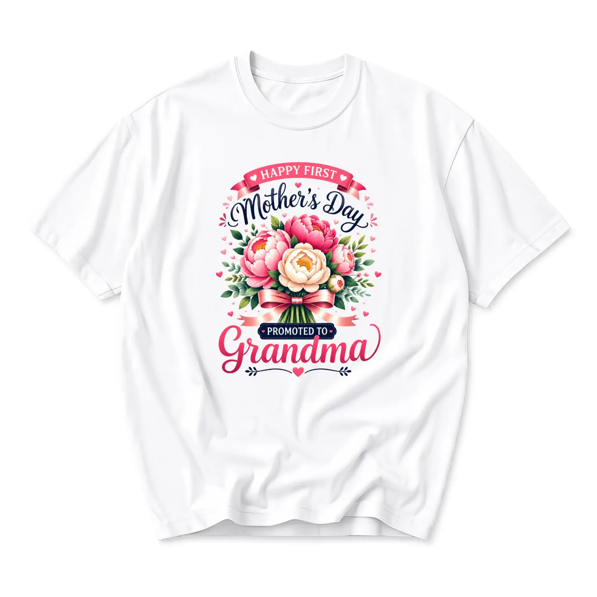 Graphic Tee Happy First Mother's Day Promoted to Grandma Floral Print