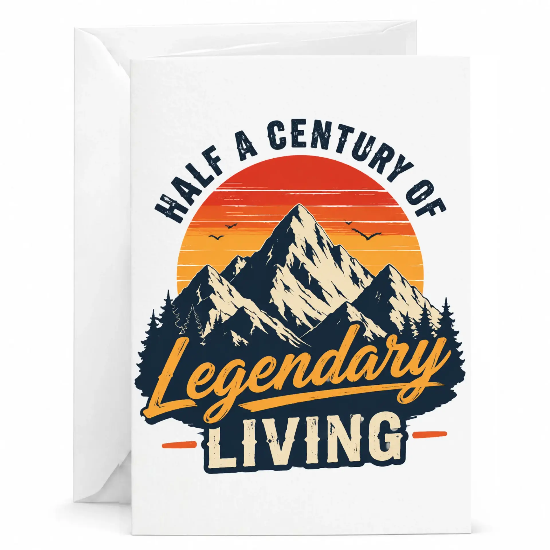 Birthday Card Half a Century of Legendary Living Vintage Mountain Scene 5x7 Folded Greeting Card with Matching Envelope