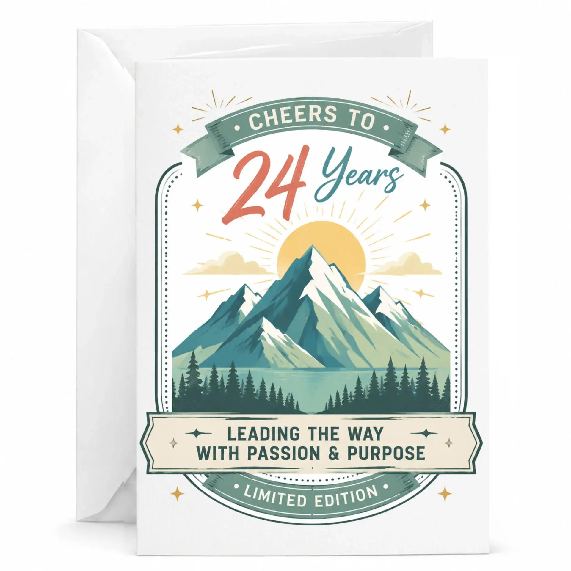 Greeting Card for 24th Birthday Cheers to 24 Years Mountain Nature Design Professional Stationery for Milestones