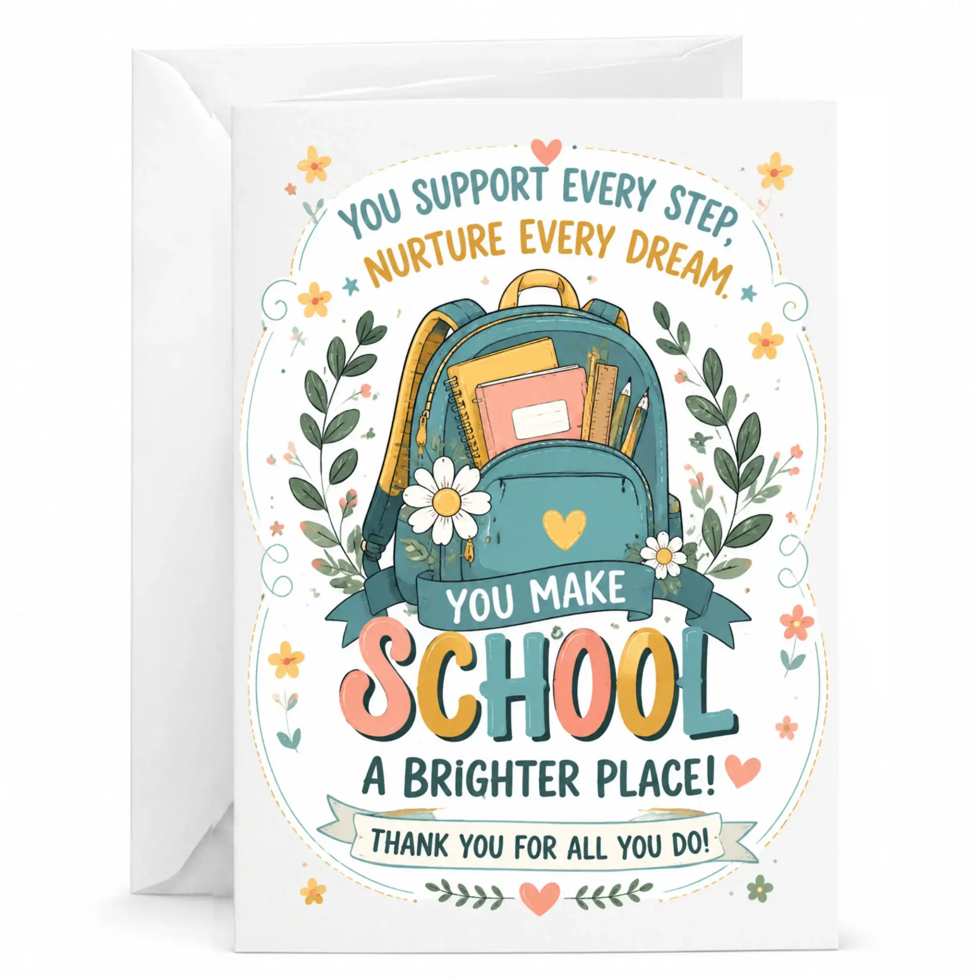 Card for Teacher Appreciation Gift with Floral Illustration and Heartfelt Educators