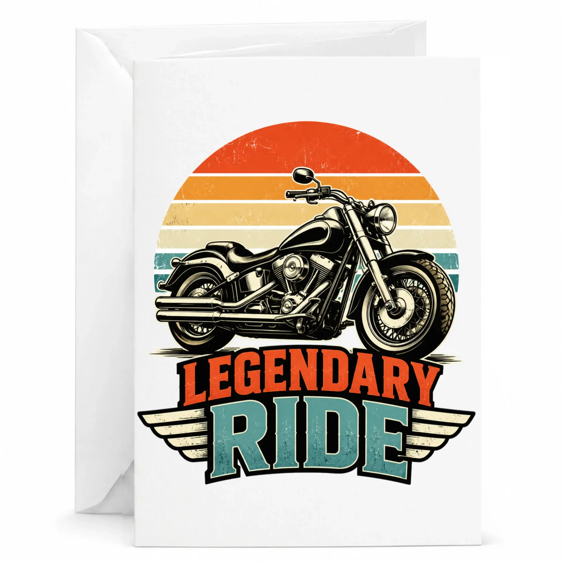 Greeting Card Legendary Ride Vintage Motorcycle Enthusiast Design Printed on Heavyweight Paper with Matching Envelope
