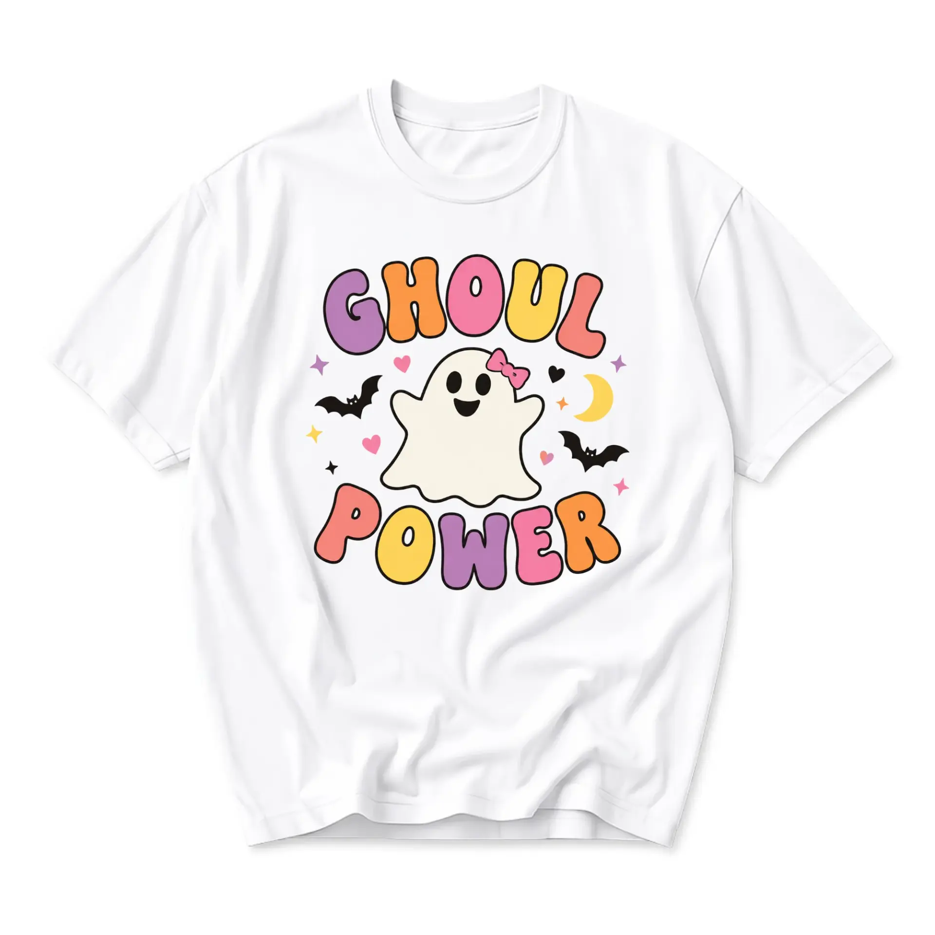 Graphic Tee Ghoul Power Retro Ghost Illustration Unisex Casual Crew Neck T-Shirt for Everyday Wear and Self Expression
