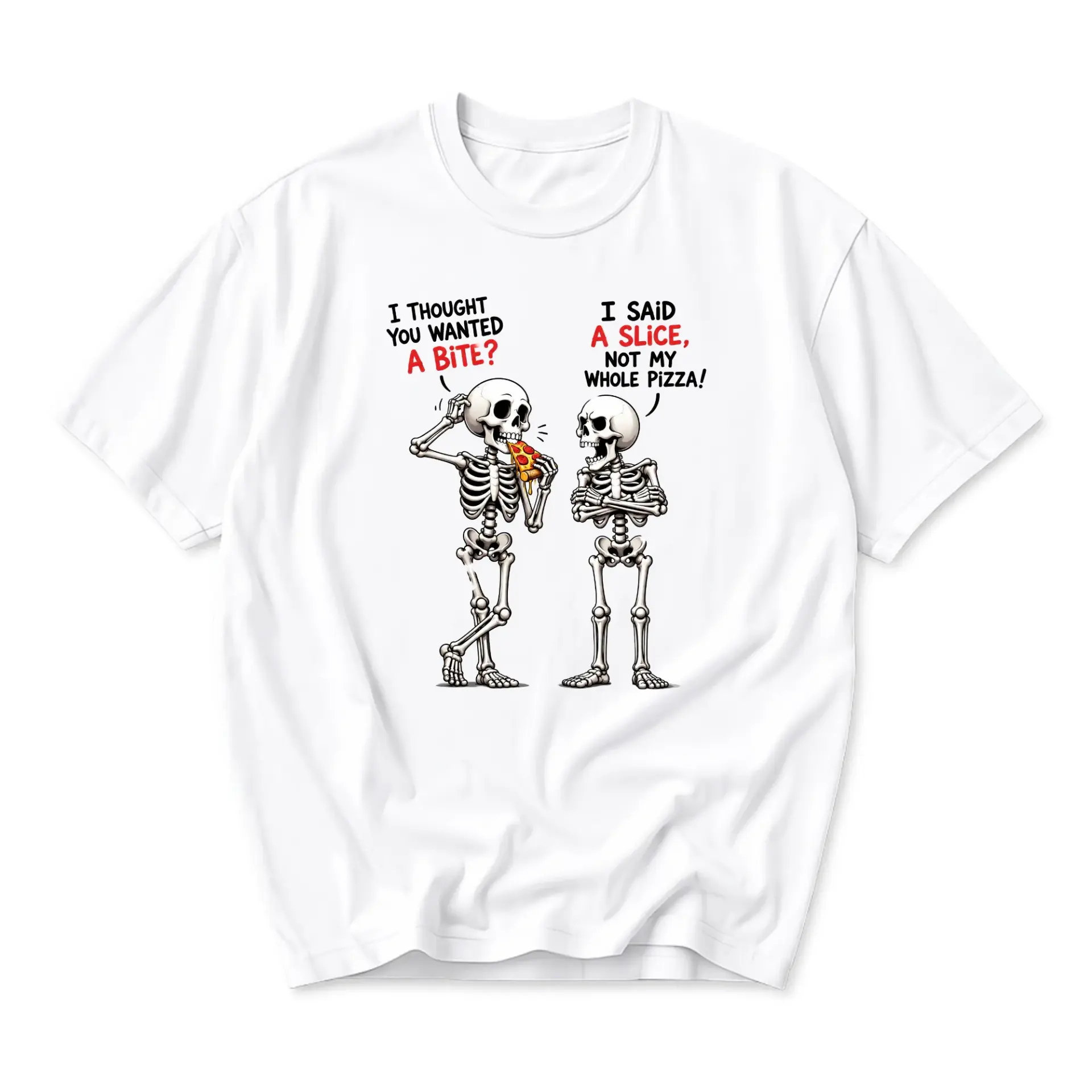Funny Shirt Skeleton Pizza Humor Graphic Tee Unisex Crew Neck Casual Cotton Blend Apparel for Everyday Wear