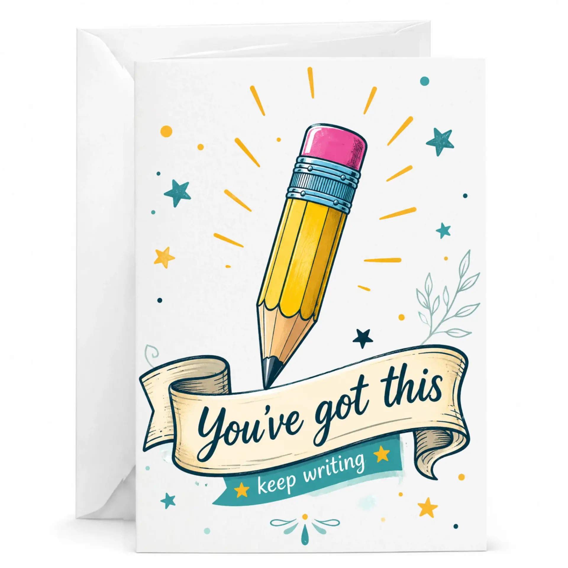 Inspirational You Have Got This Greeting Card for Encouragement Featuring Illustrated Pencil Design with Envelope
