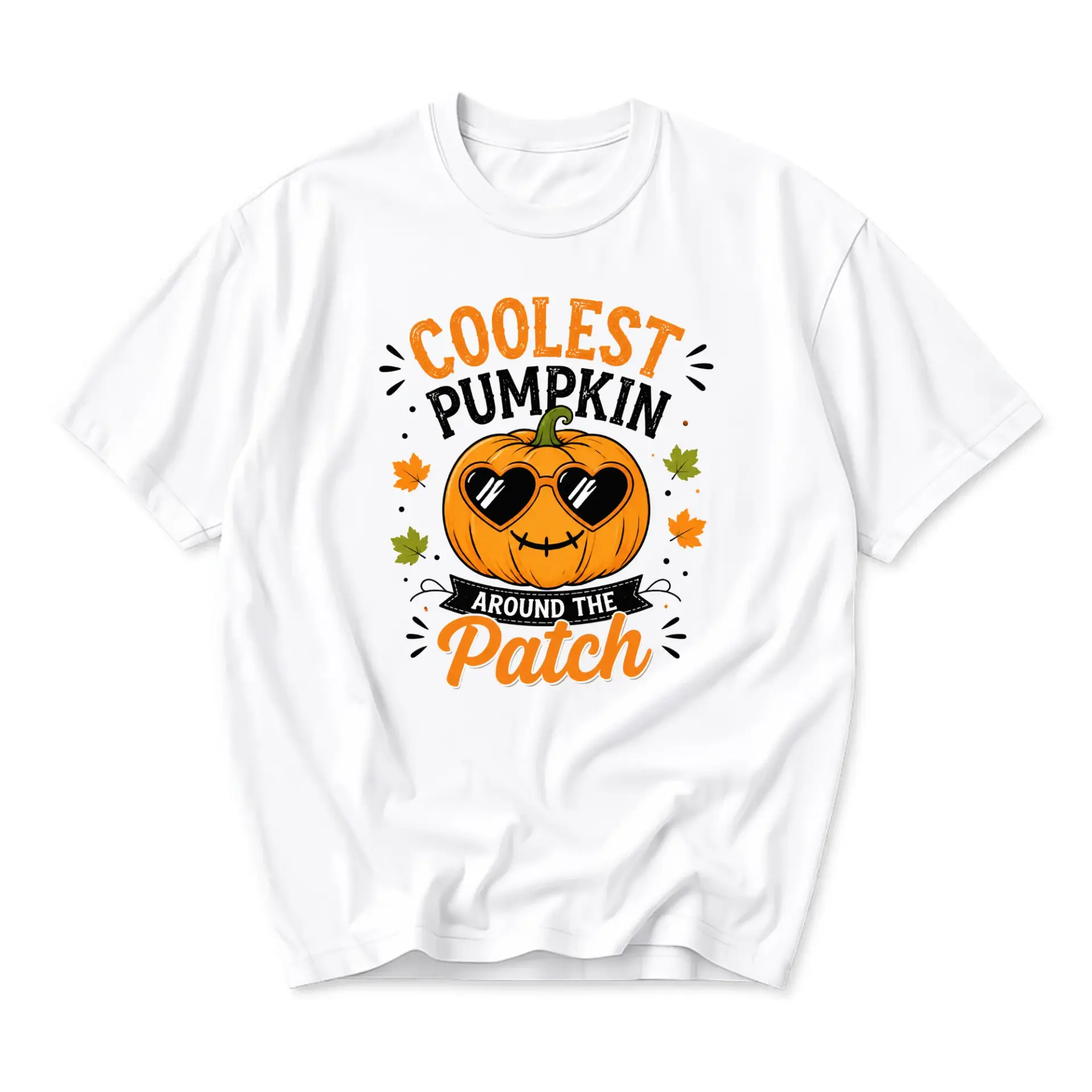 Graphic Tee Coolest Pumpkin Around the Patch Funny Seasonal Unisex Crew Neck Short Sleeve Casual Cotton Blend Shirt