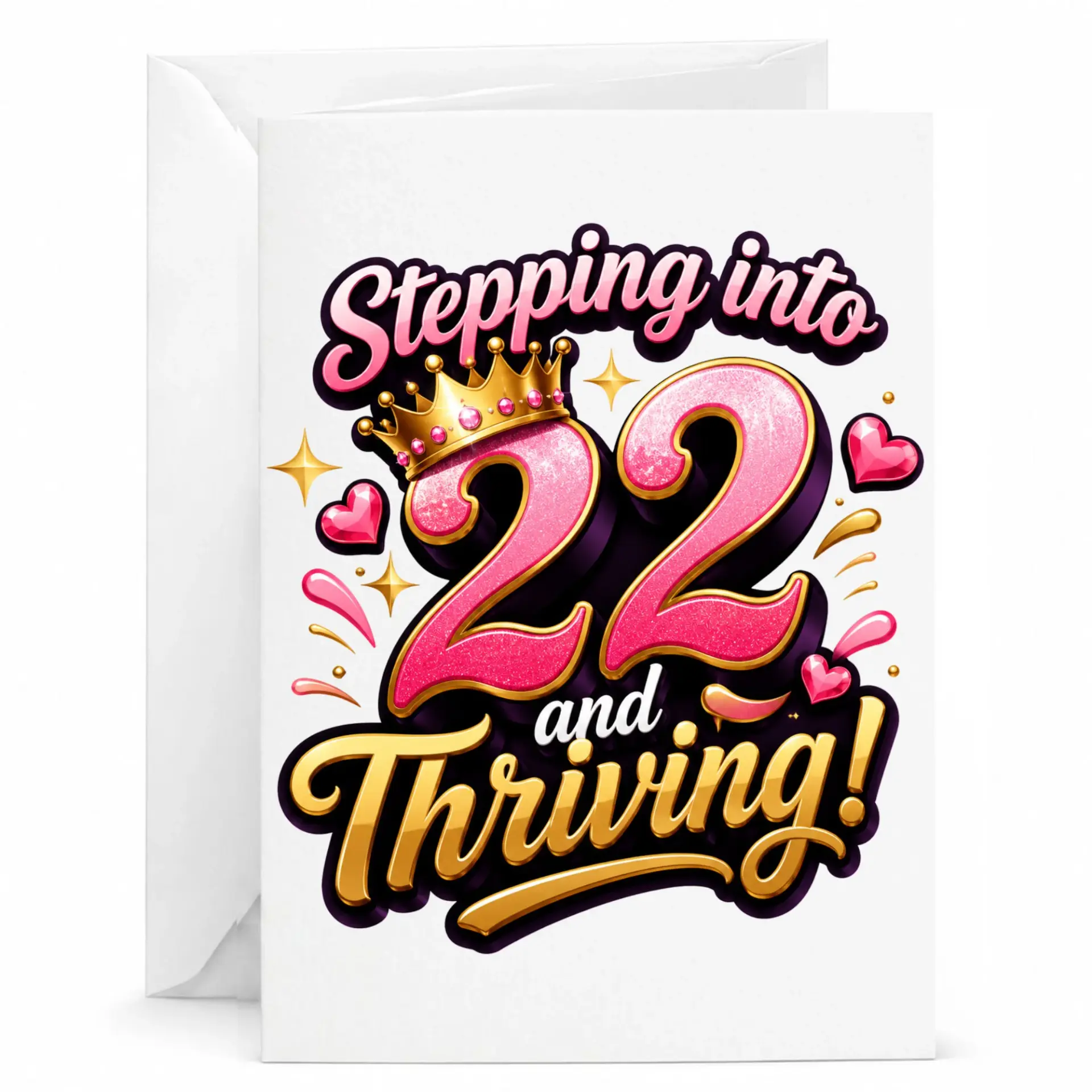 Birthday Card Stepping into 22 and Thriving Elegant Pink and Gold Typography Greeting Card for Milestone Celebration