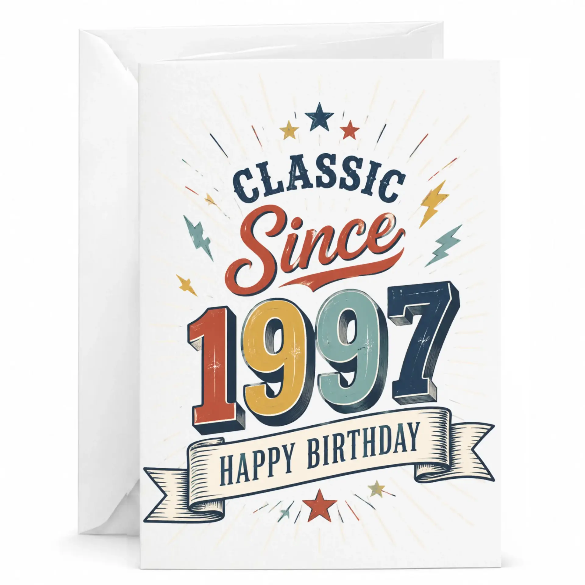 Birthday Card Classic Since 1997 Vintage Style Greeting Card for Birthday Celebration with Matching White Envelope