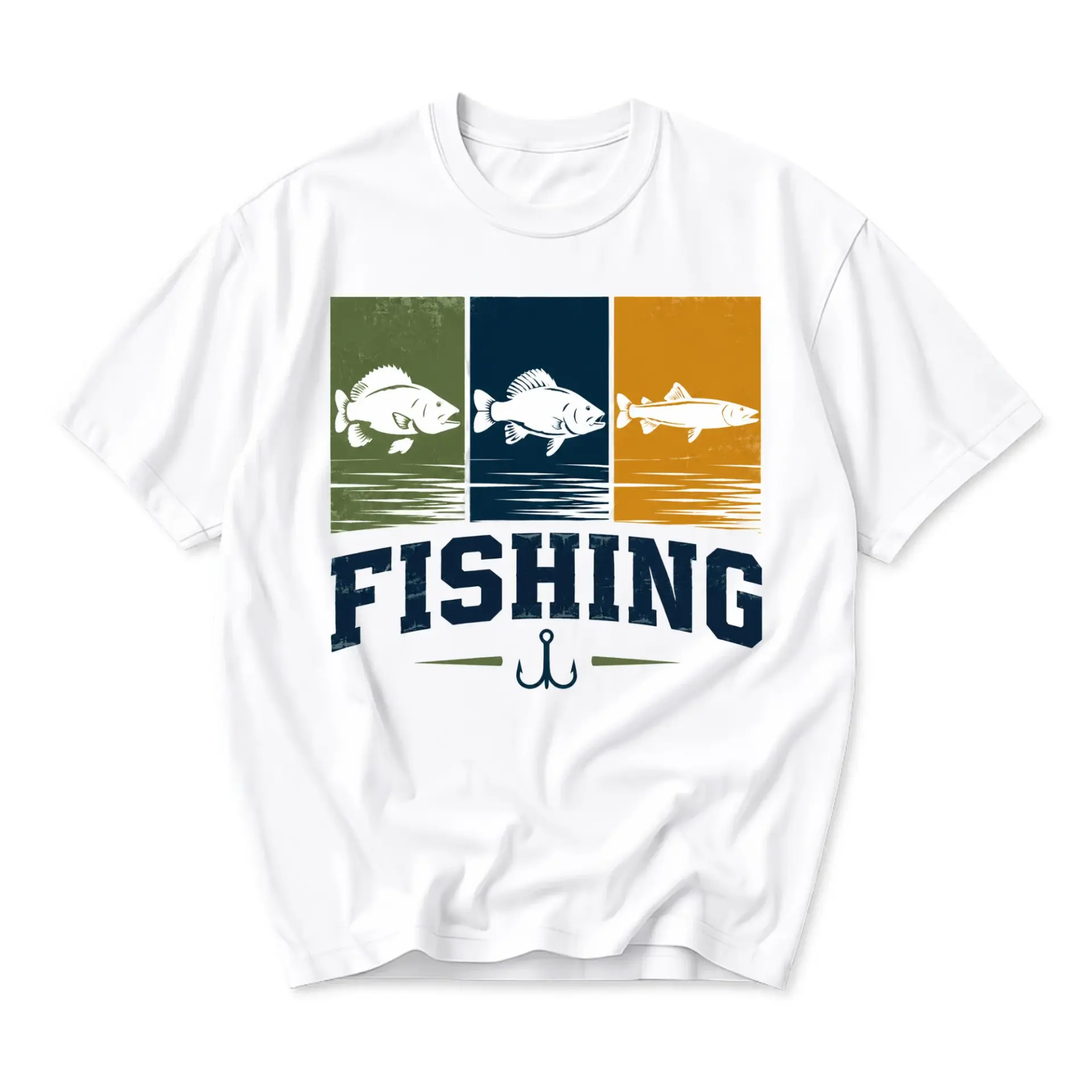 Graphic Tee Fishing T-Shirt Unisex Crew Neck Apparel with Outdoor Lake Fish