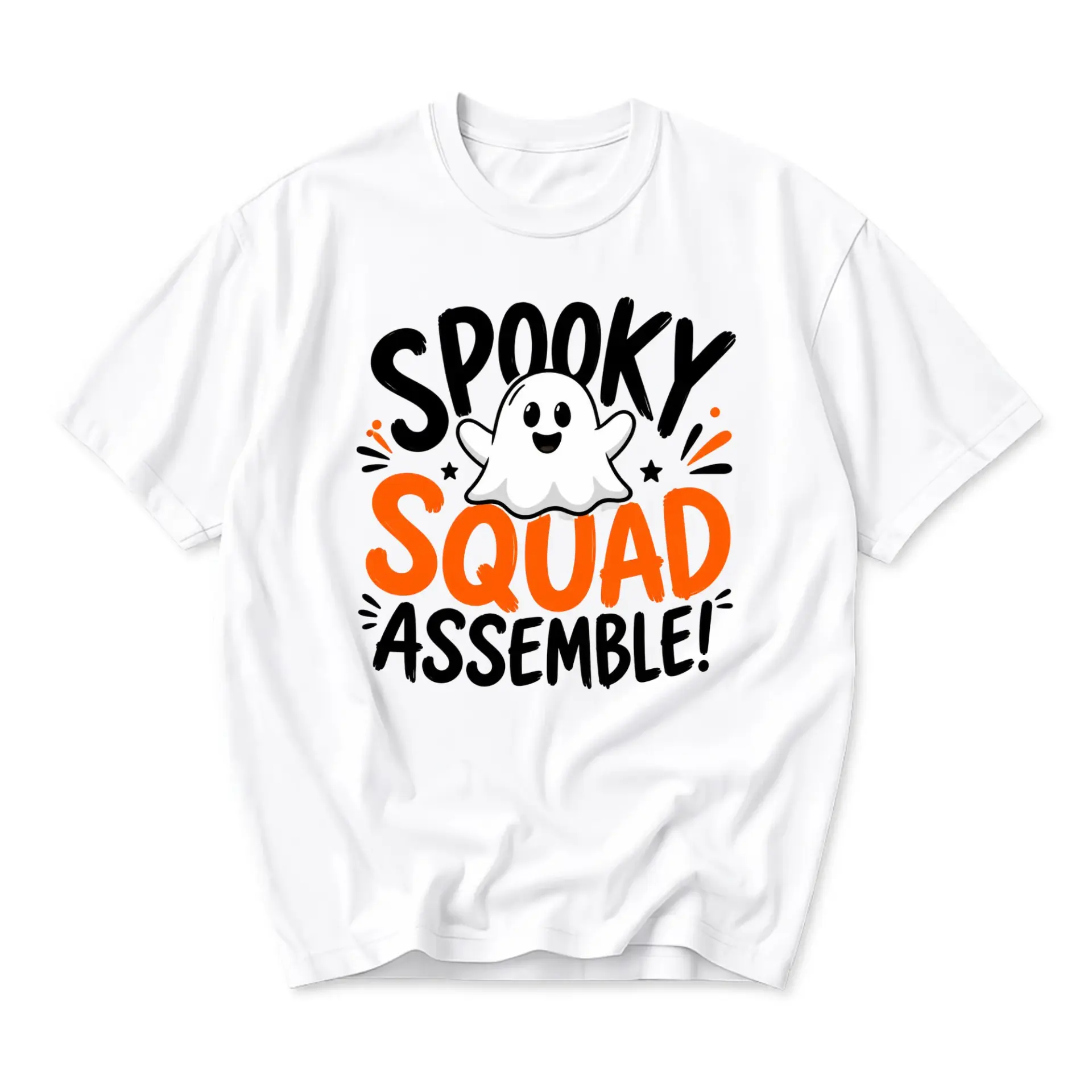Funny Shirt Spooky Squad Assemble Ghost Graphic Tee Unisex Casual Crew Neck Holiday Season Seasonal Halloween Apparel