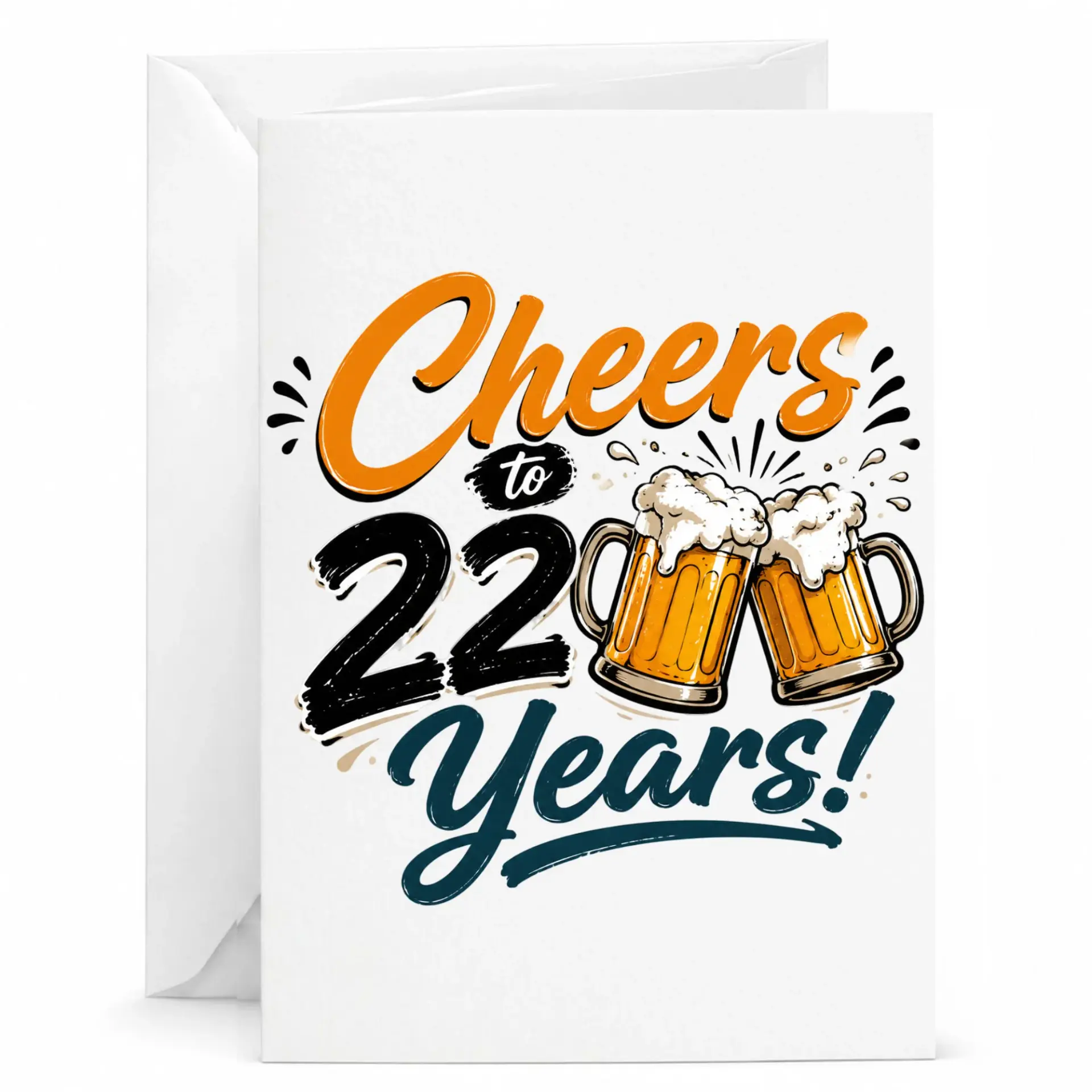 Funny Cheers to 22 Years Anniversary Greeting Card, Birthday Card for Milestone Celebration, Beer Themed Design