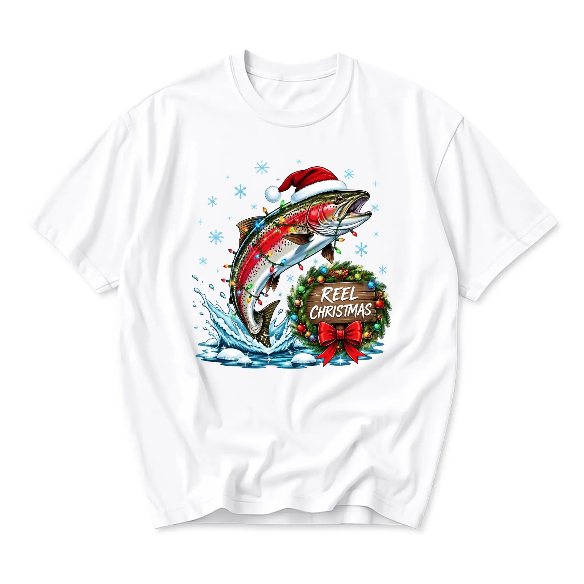 Funny Shirt Reel Christmas Fishing Graphic Tee Holiday Season Wildlife