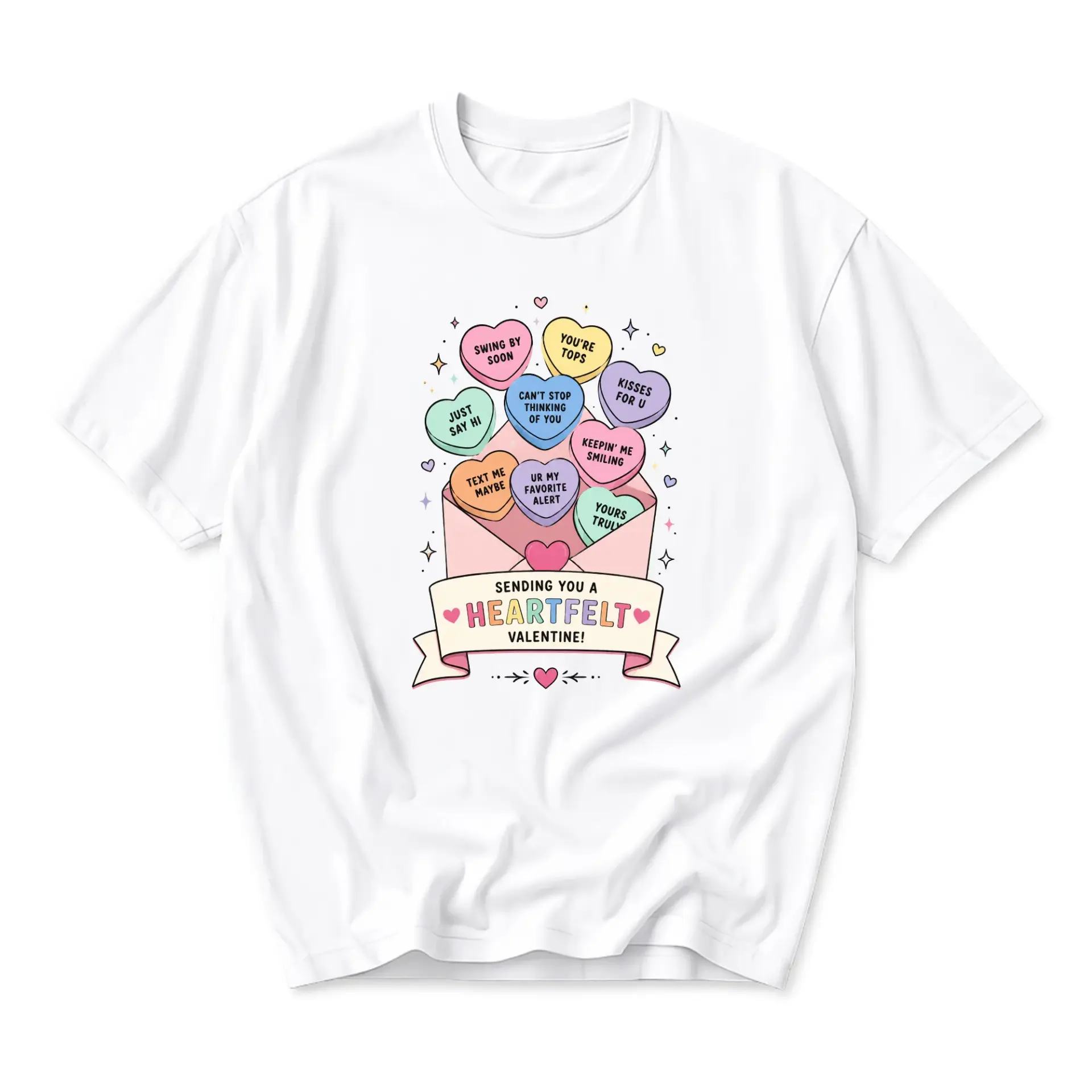 Graphic Tee Sending You a Heartfelt Valentine Conversation Hearts Design
