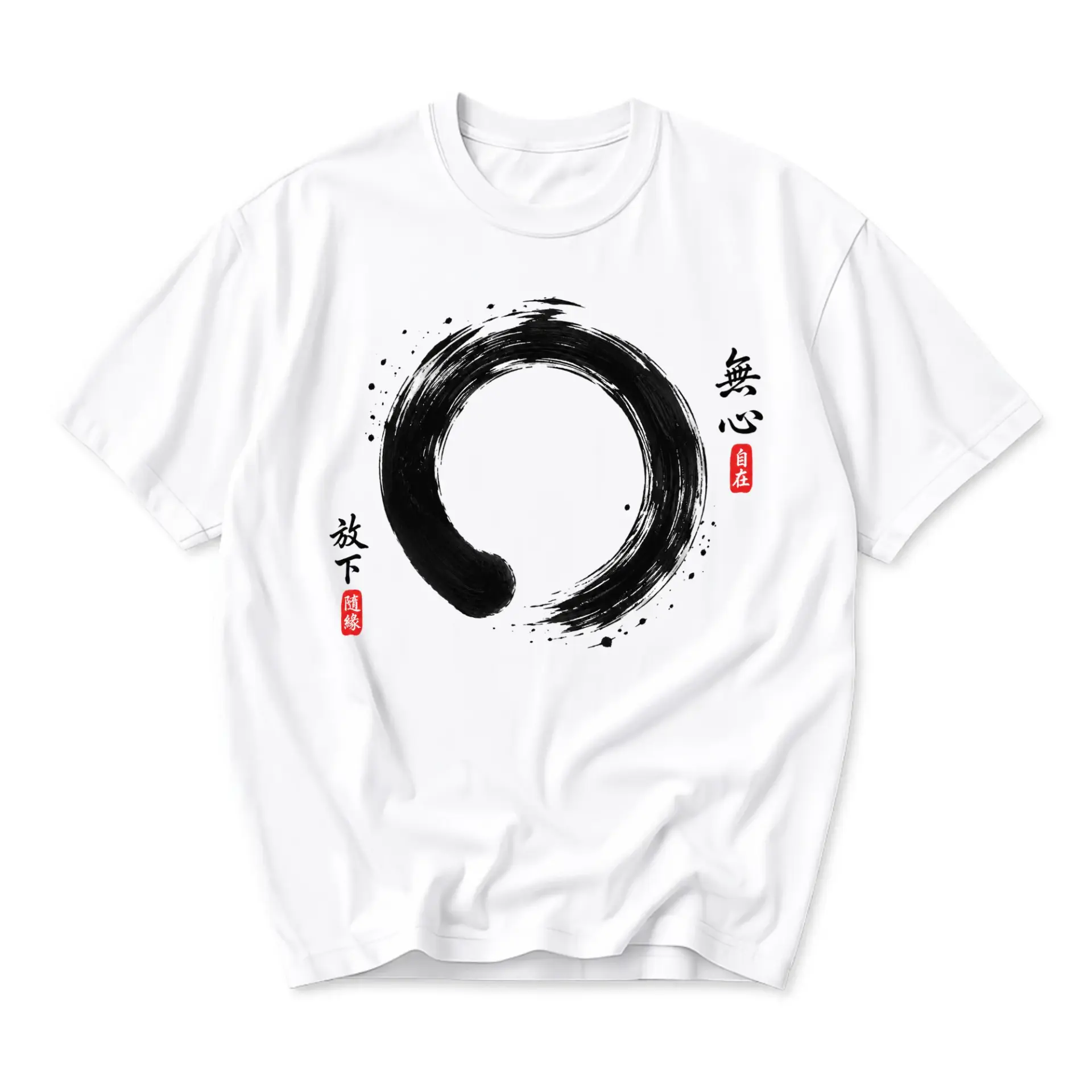 Graphic Tee Unisex Enso Circle Ink Brush Stroke Design White Cotton Blend Short Sleeve Crew Neck Casual Apparel