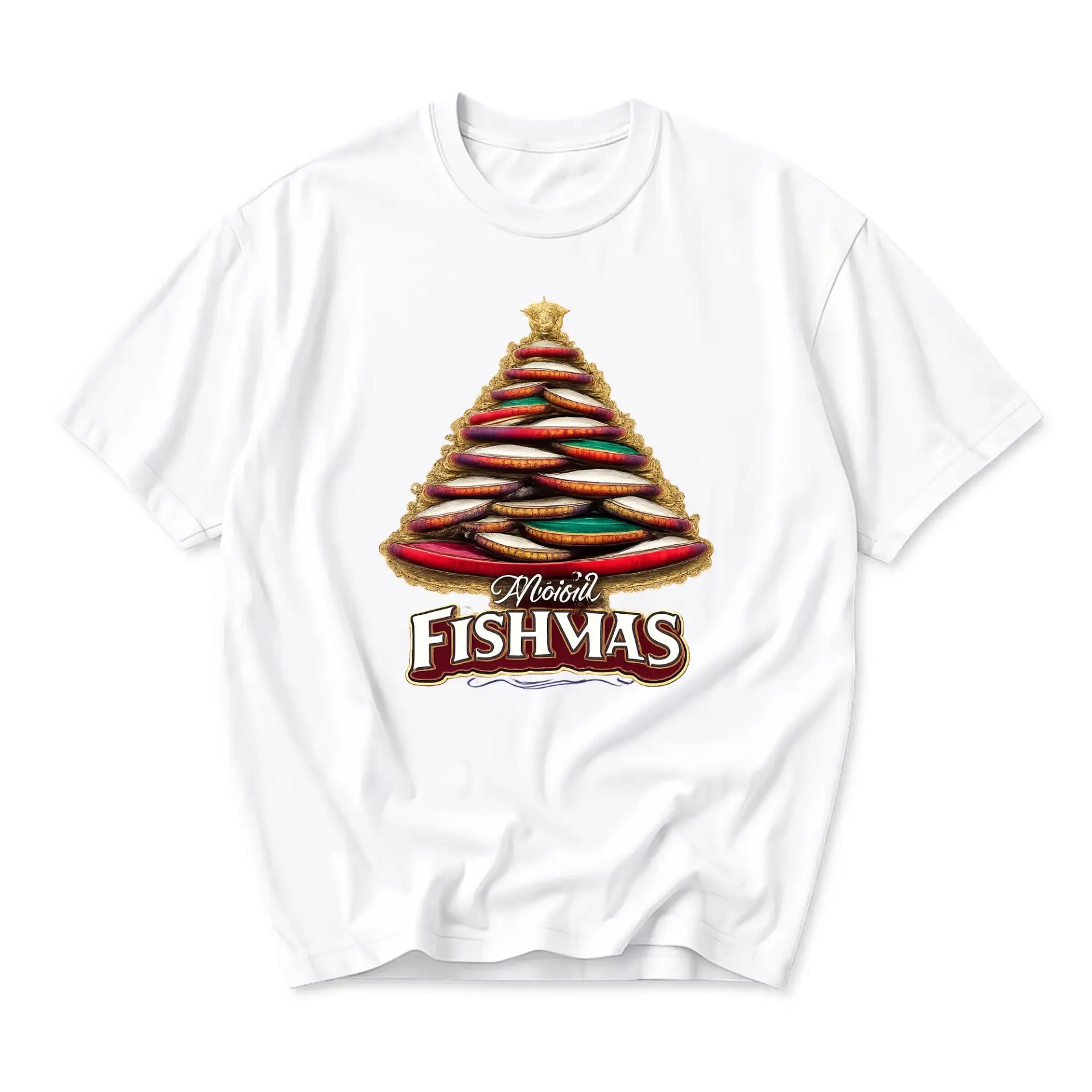 Funny Shirt Fishmas Tree Graphic Tee Unisex Casual Apparel Holiday Inspired Crew Neck Cotton Blend Top for Every Day