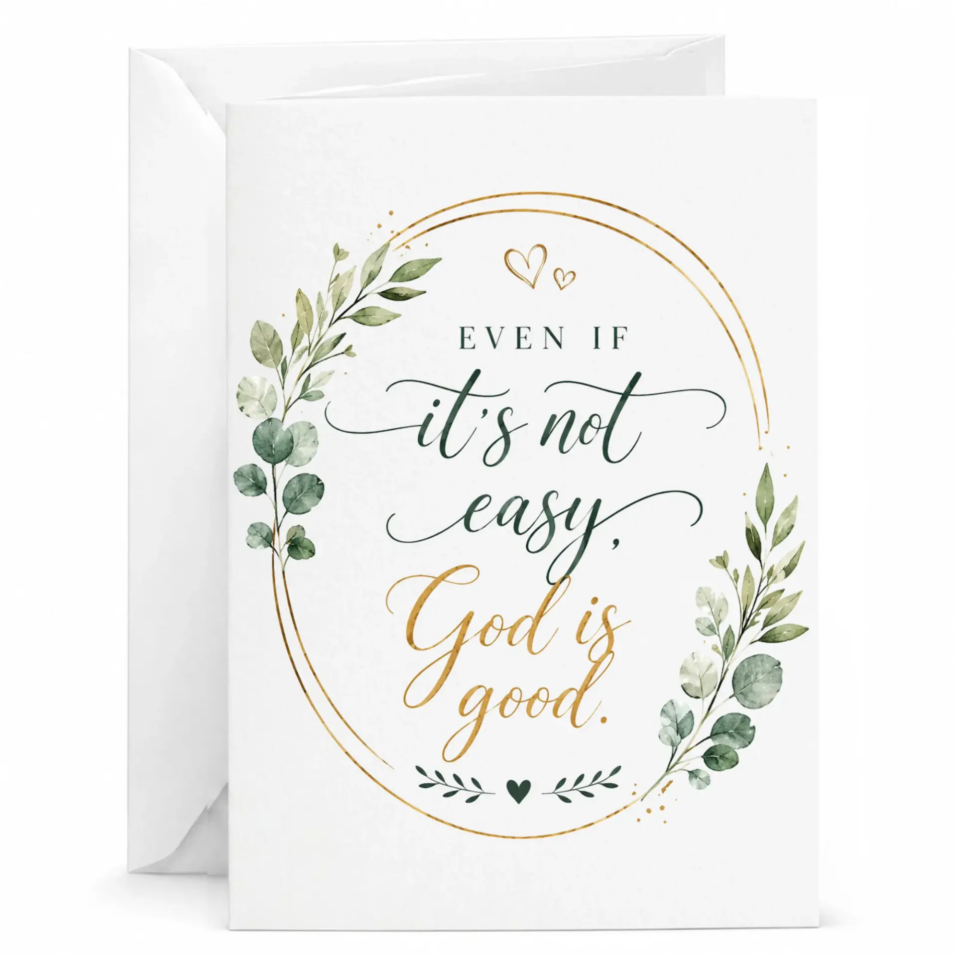 Inspirational Encouragement Greeting Card with Floral Wreath Design 5x7 Inches Folded Stationary Envelope
