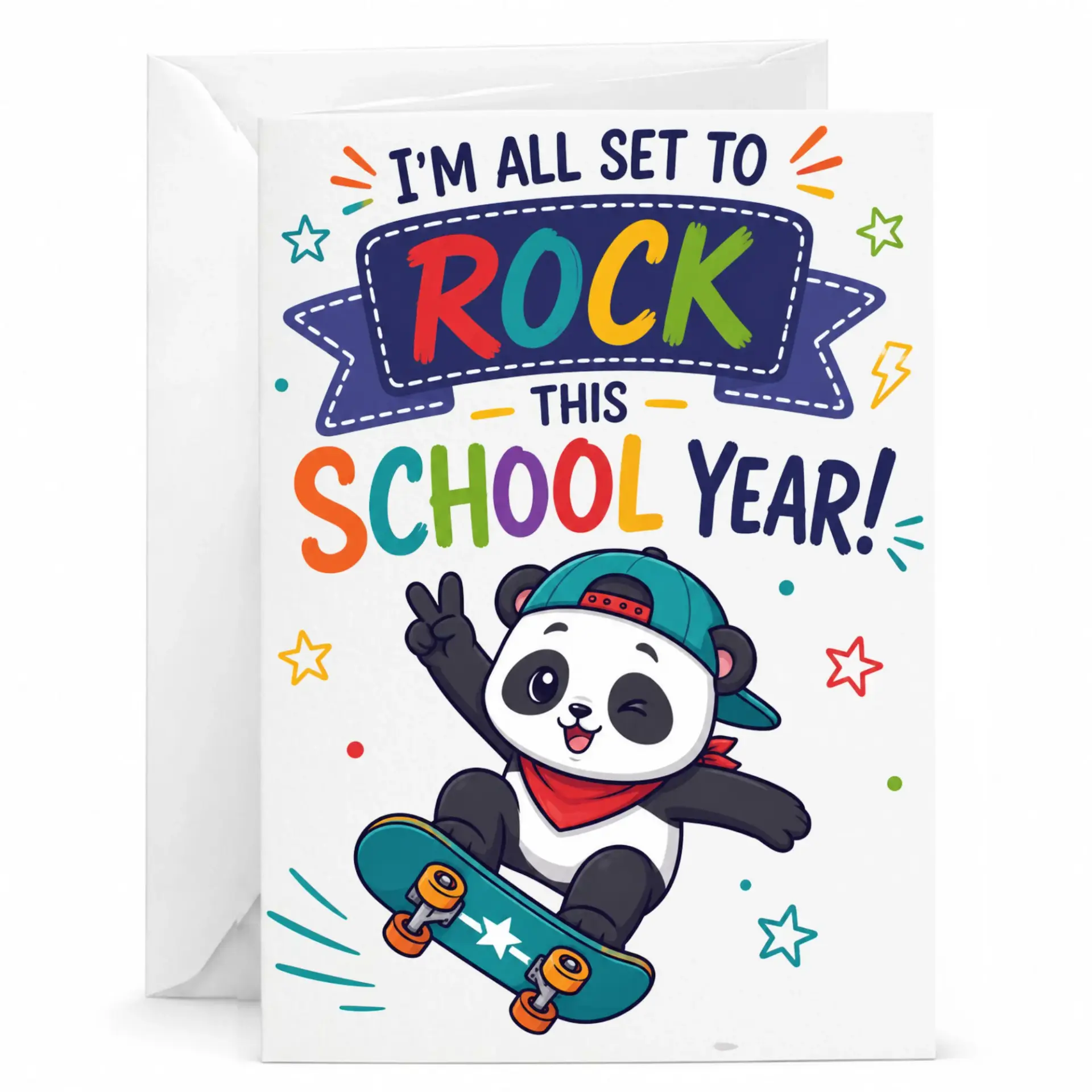 Funny Panda Skater Greeting Card for Motivation and Encouragement Enthusiastic Colorful Illustrated Note
