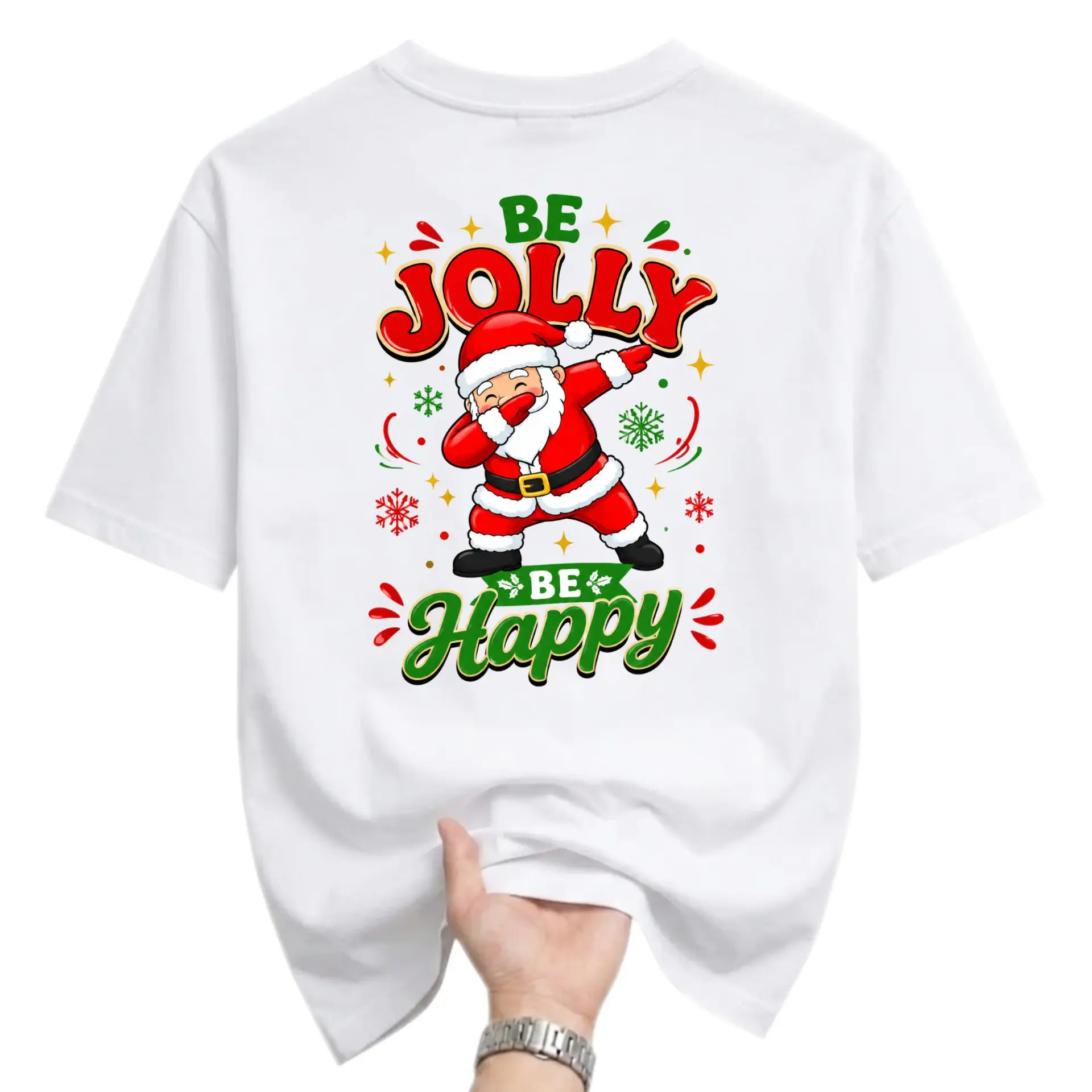 Funny Shirt Christmas Dabbing Santa Graphic Tee Holiday Season Casual Crew Neck Unisex Cotton Blend Apparel White