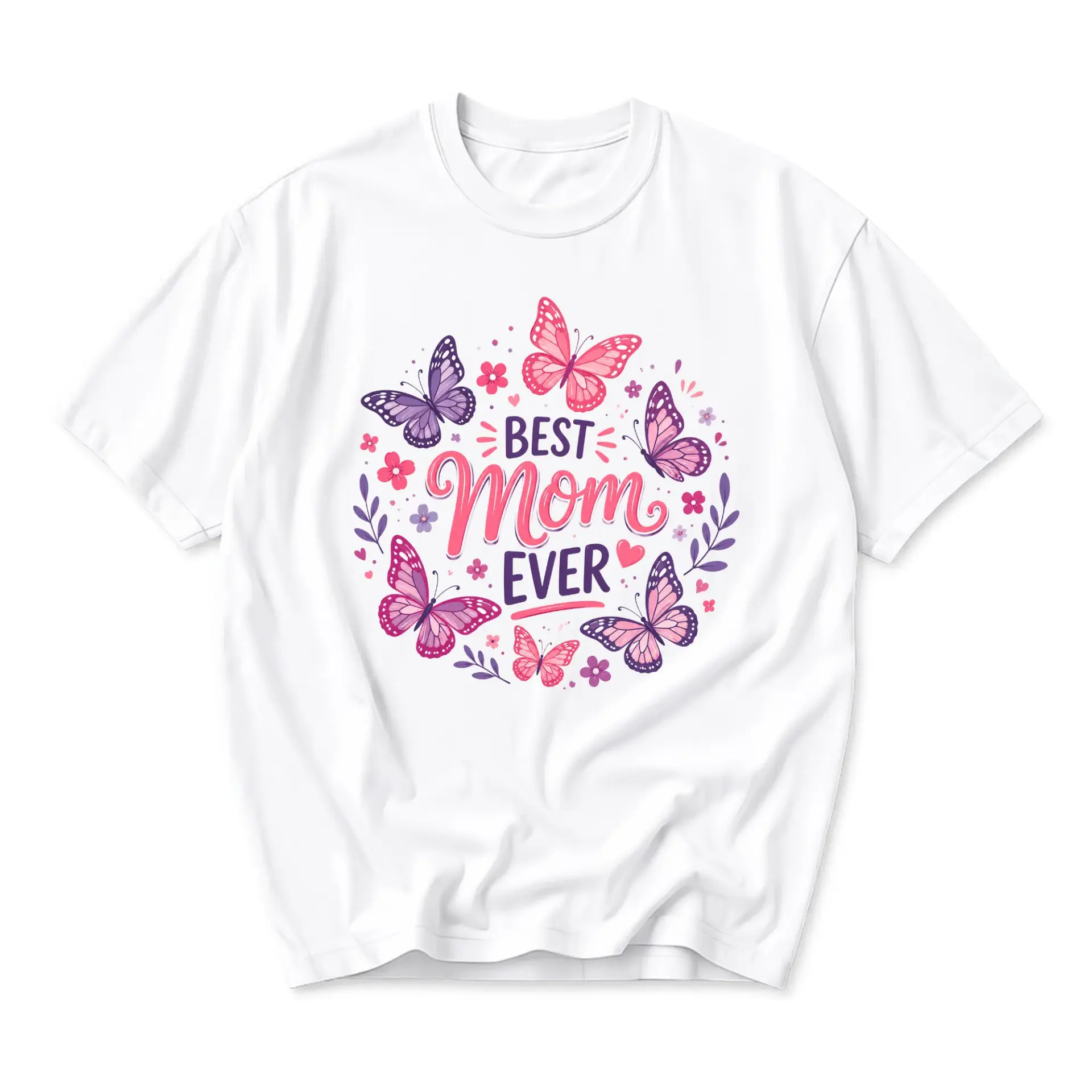 Graphic Tee Best Mom Ever Butterfly Floral Unisex Crew Neck T-Shirt Soft Cotton Casual Everyday Apparel White