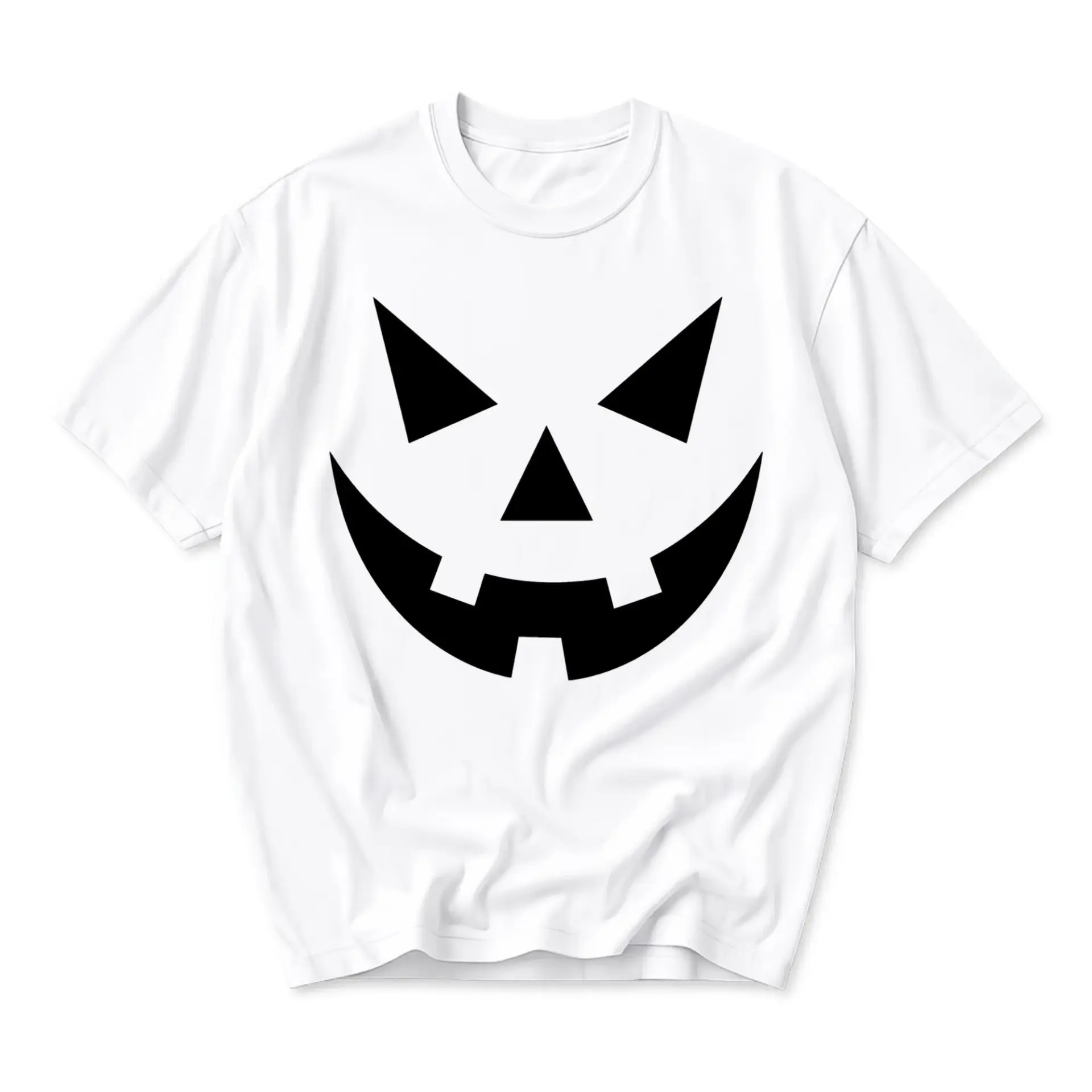 Graphic Tee Unisex Crew Neck T-Shirt Featuring Spooky Jack O Lantern Pumpkin Face Halloween Inspired Design