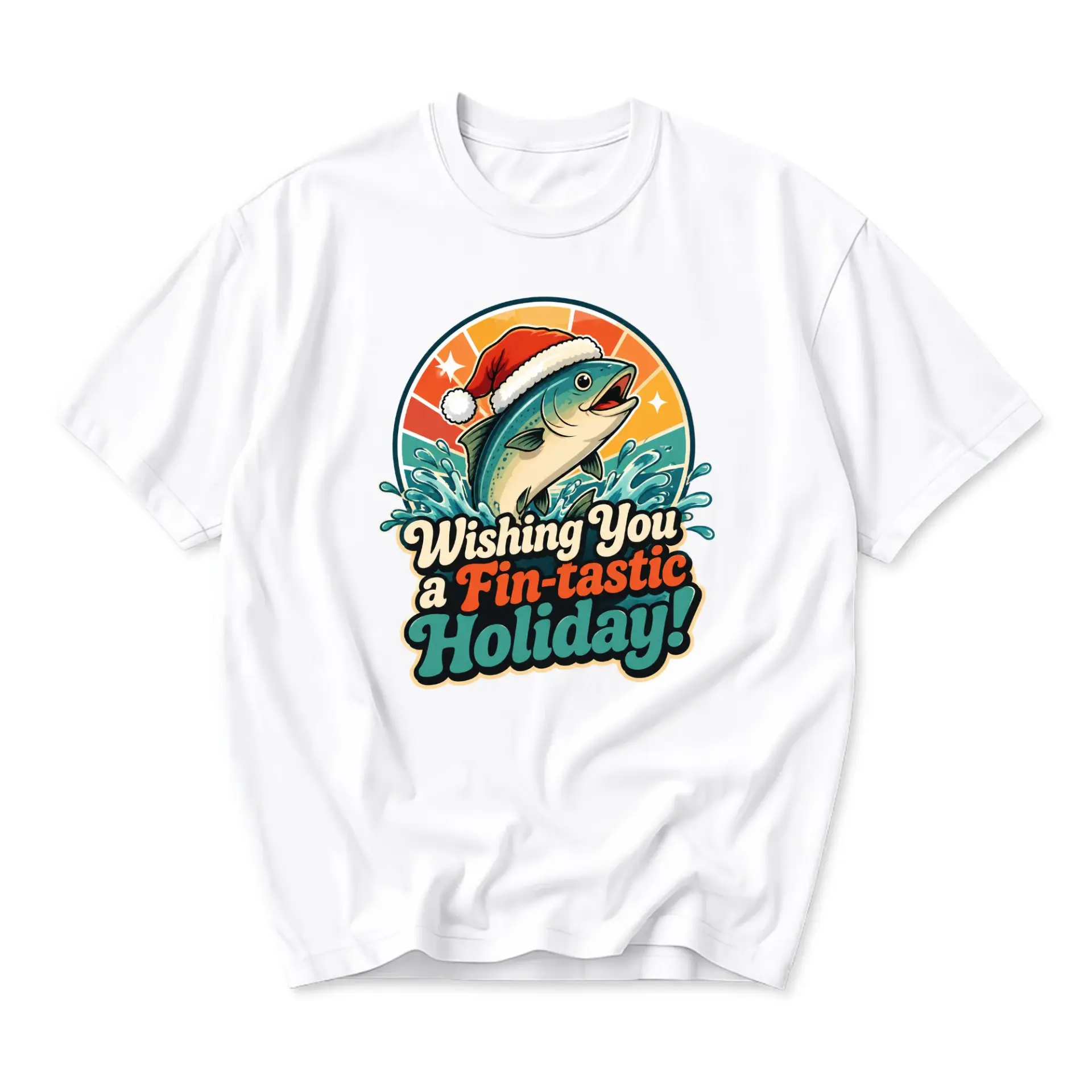 Funny Shirt Wishing You a Fin-Tastic Holiday Retro Style Graphic Tee Unisex Casual Apparel for Season Wear