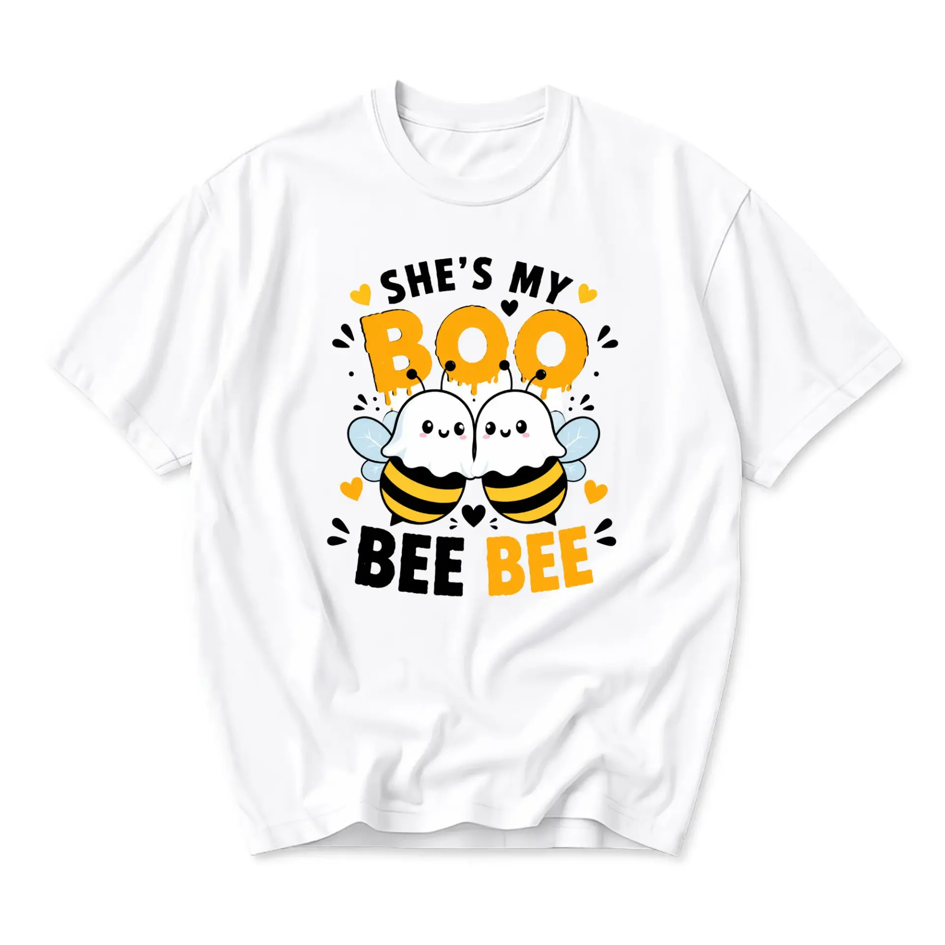 Funny Shirt She Is My Boo Bee Bee Graphic Tee Cute Halloween Pun Apparel Unisex Crew Neck Short Sleeve Casual Cotton Top