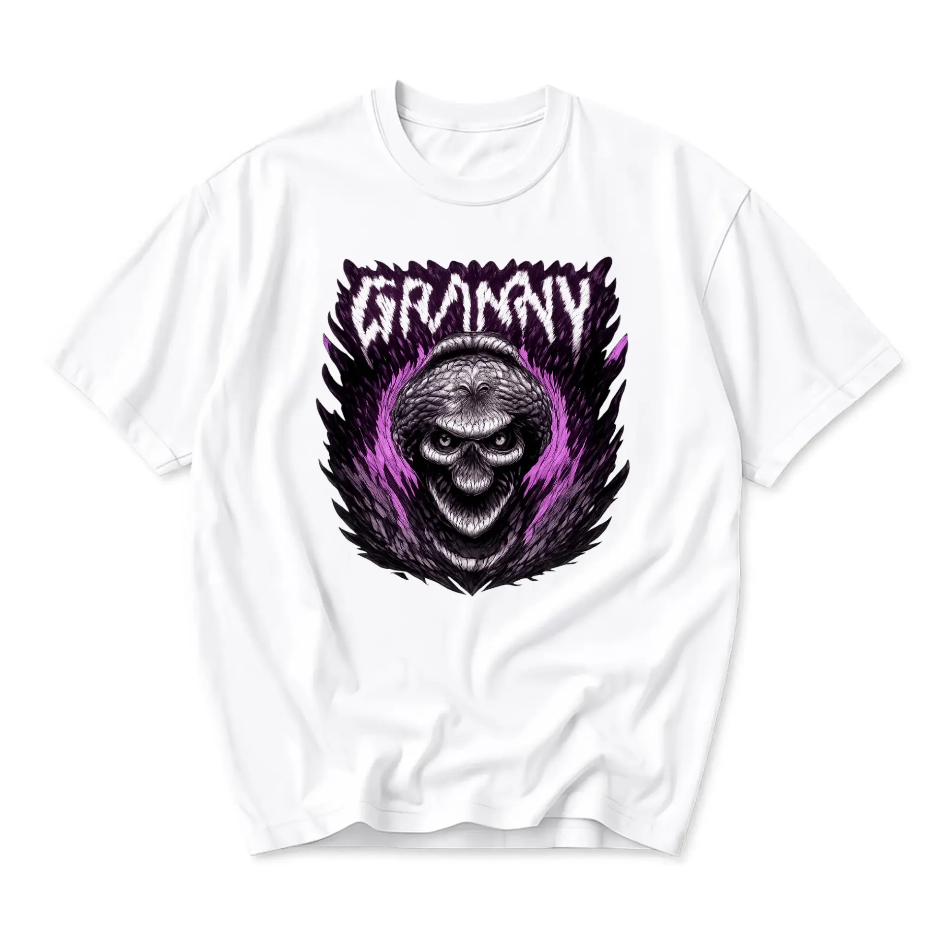 Funny Shirt Granny Graphic Printed T-Shirt Death Style Illustration White