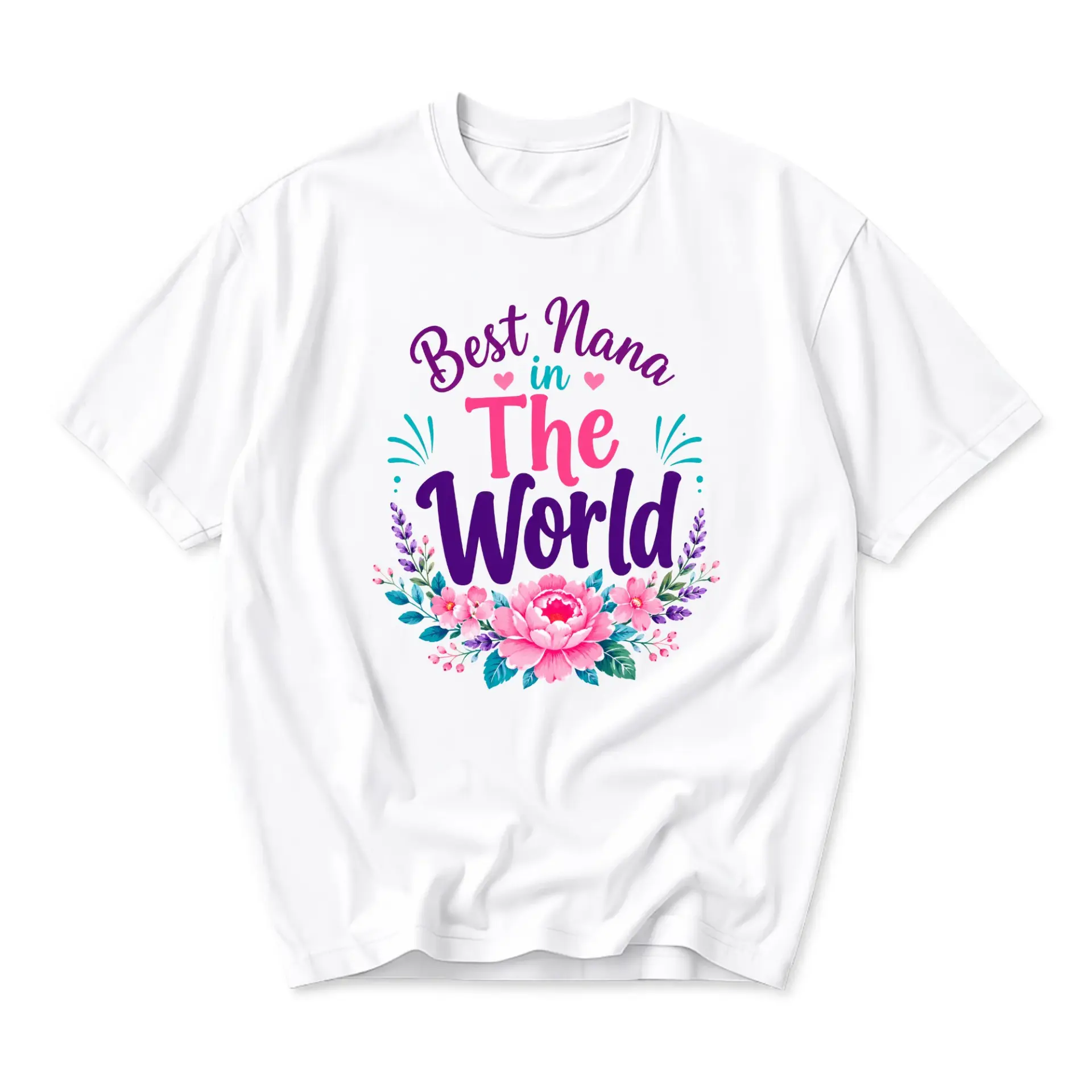 T-shirt Best Nana in the World Graphic Tee Floral Design Unisex Casual Crew