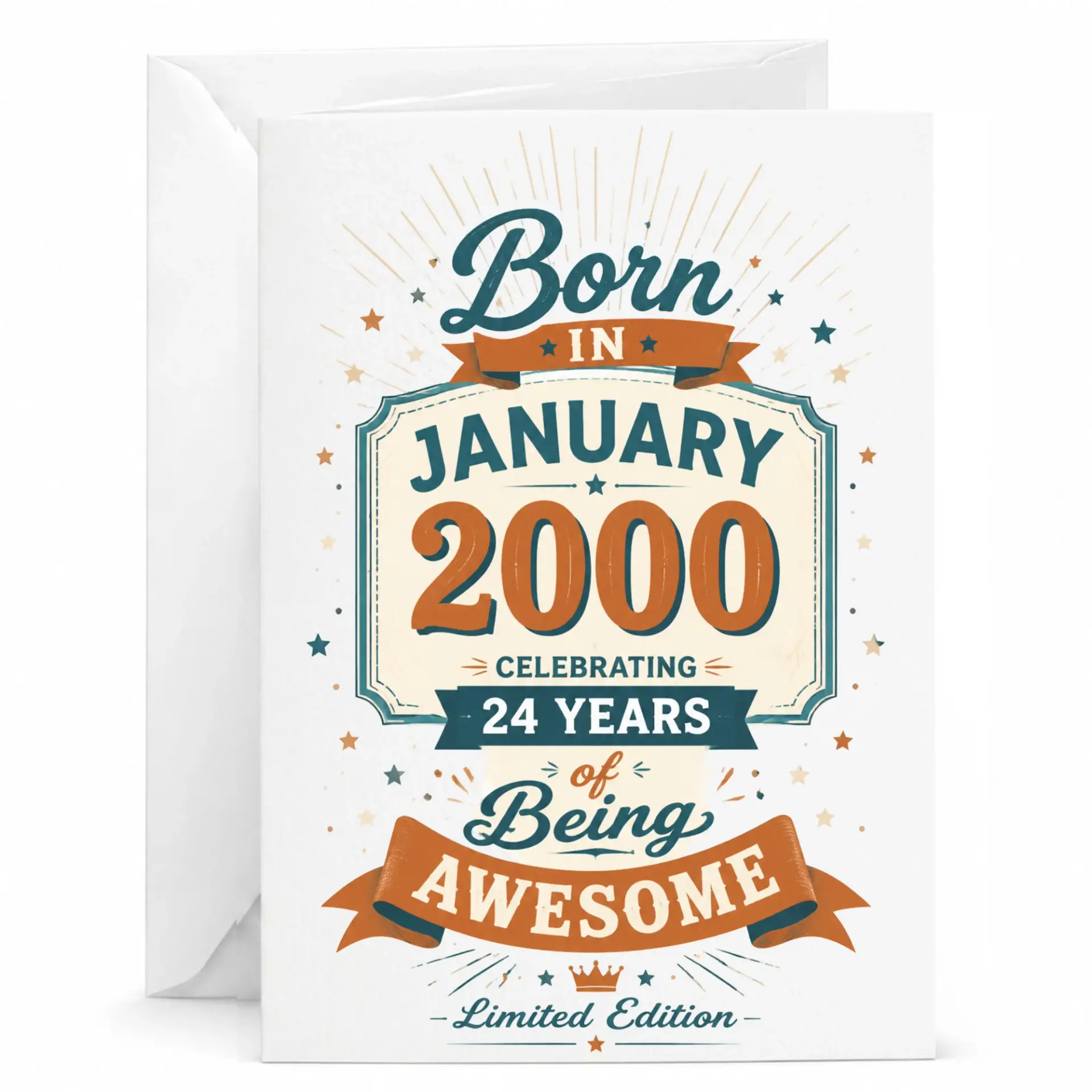 Birthday Card Born in January 2000 Celebrating 24 Years of Being Awesome Vintage Style Milestone Greeting Card