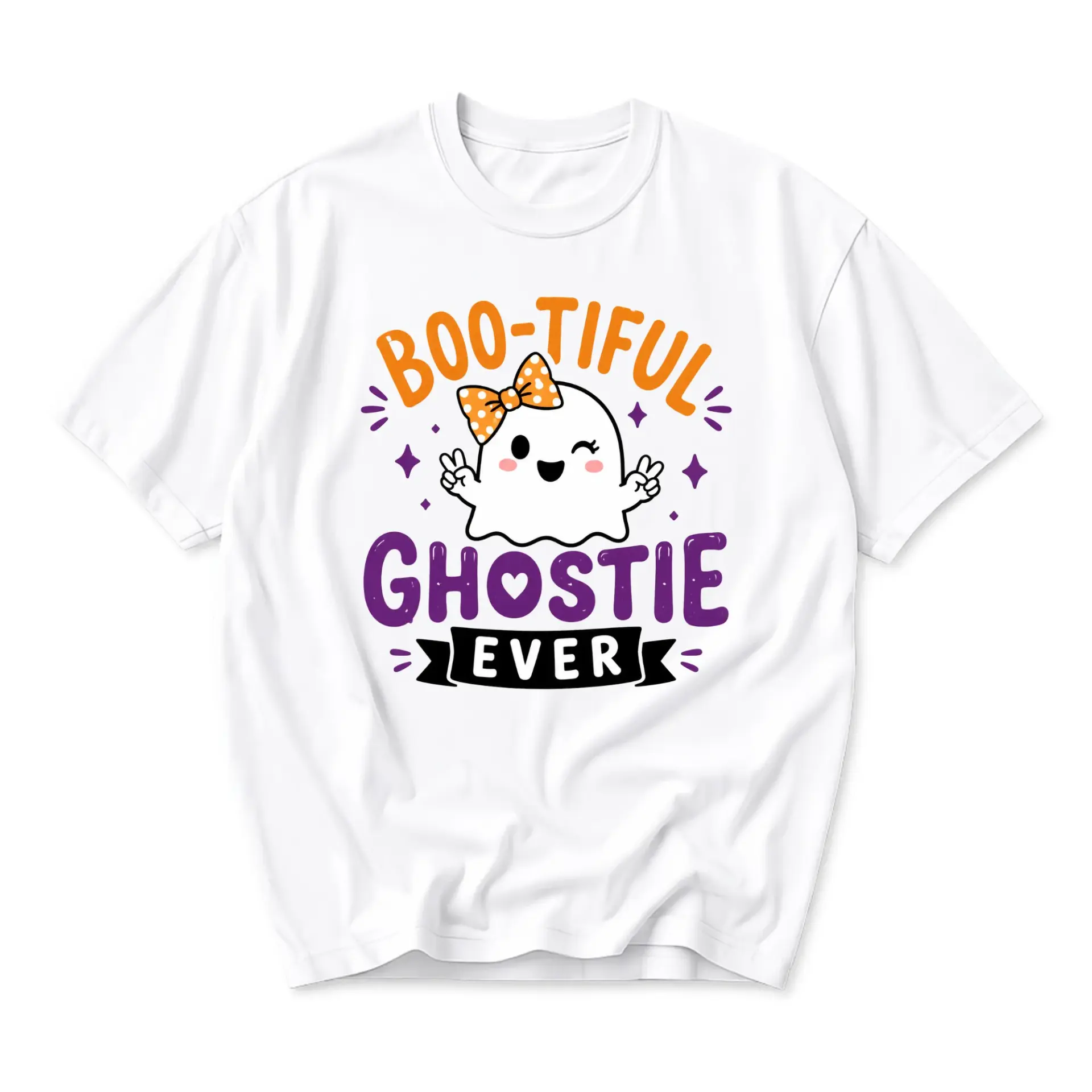 Funny Shirt Boo-Tiful Ghostie Ever Cute Ghost Graphic Printed Unisex Crew Neck Casual Everyday Short Sleeve Tee