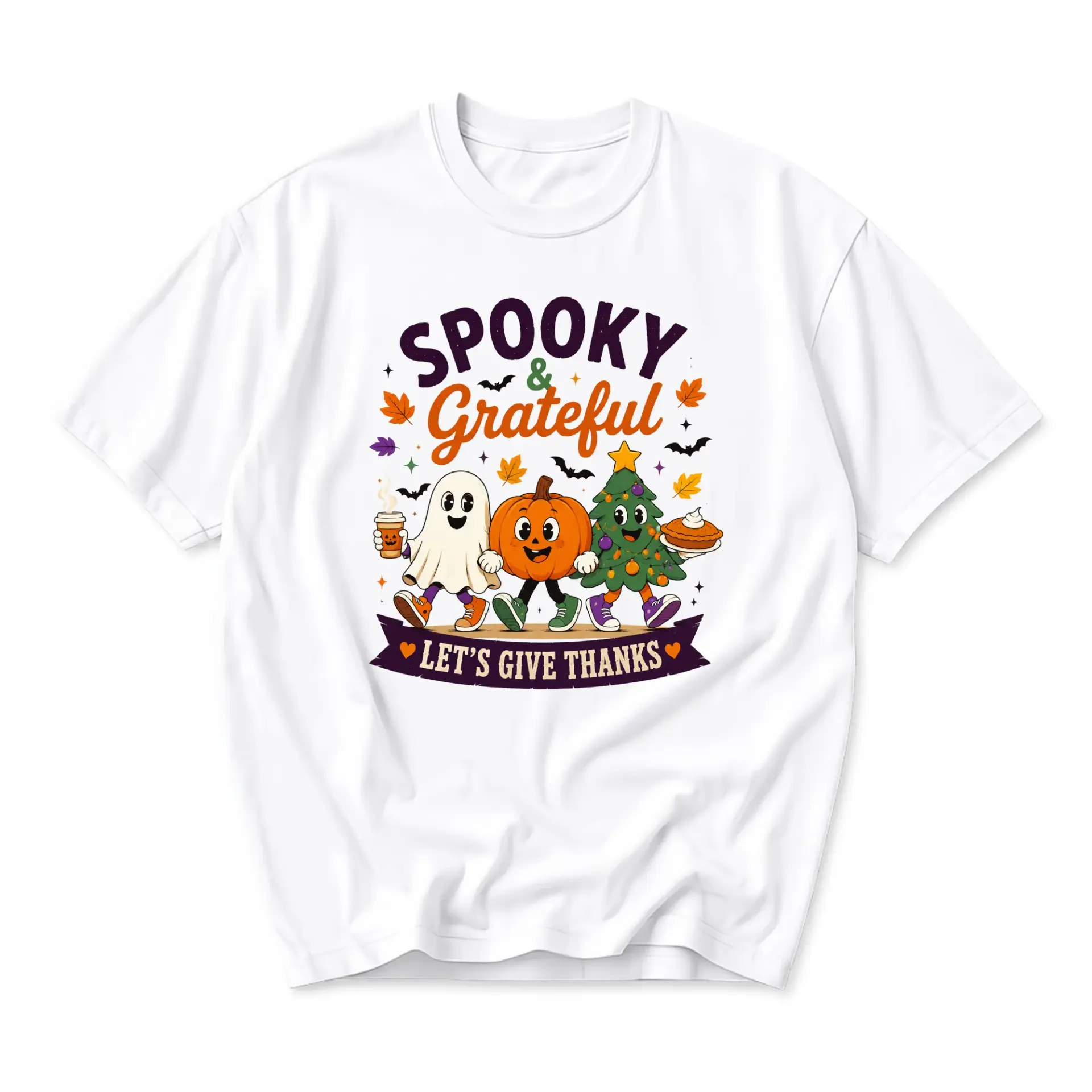 Graphic Tee Spooky and Grateful Seasonal Shirt Funny Unisex Holiday Apparel for Autumn and Winter Casual Everyday Wear