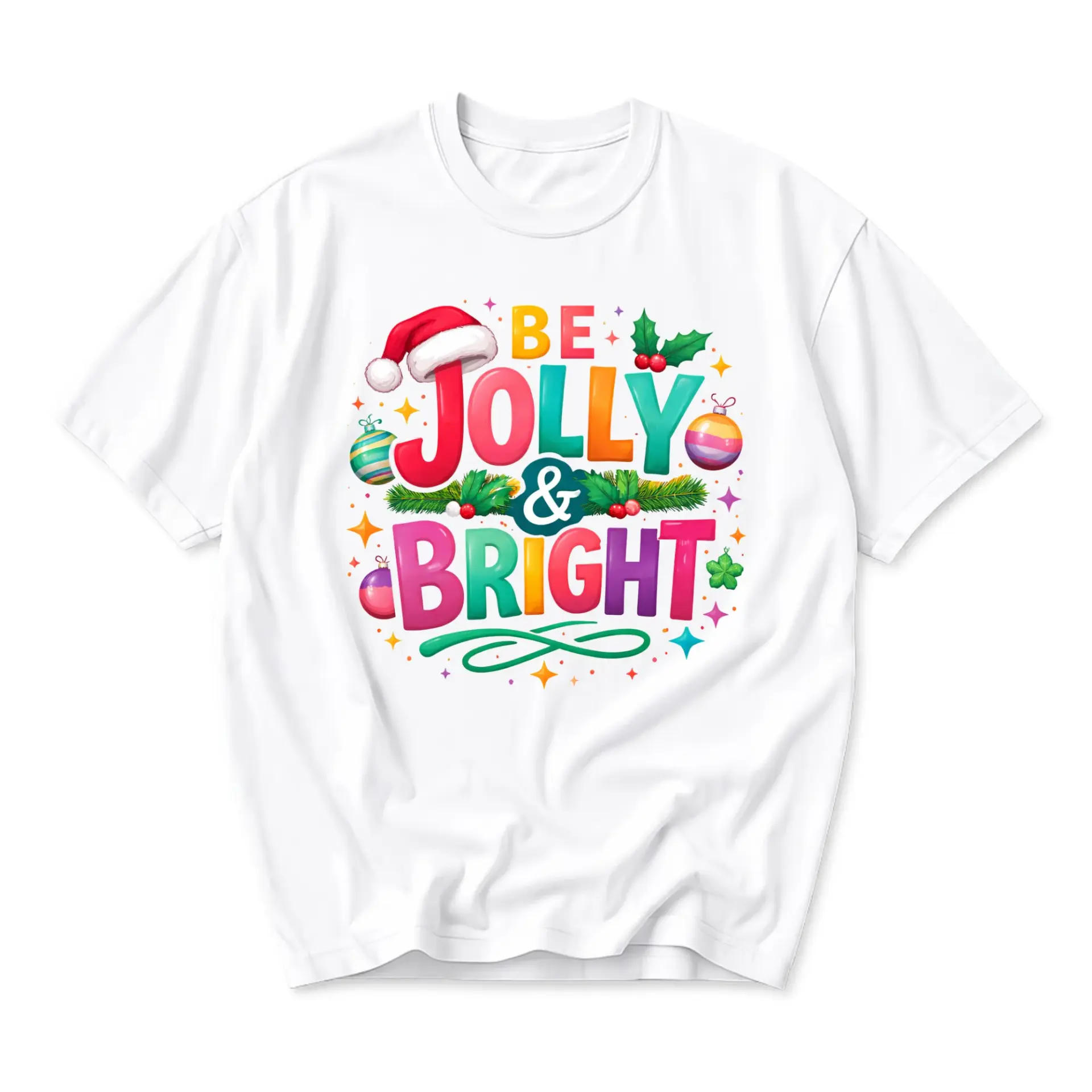 Graphic Tee Be Jolly and Bright Christmas Holiday Theme Unisex Short Sleeve