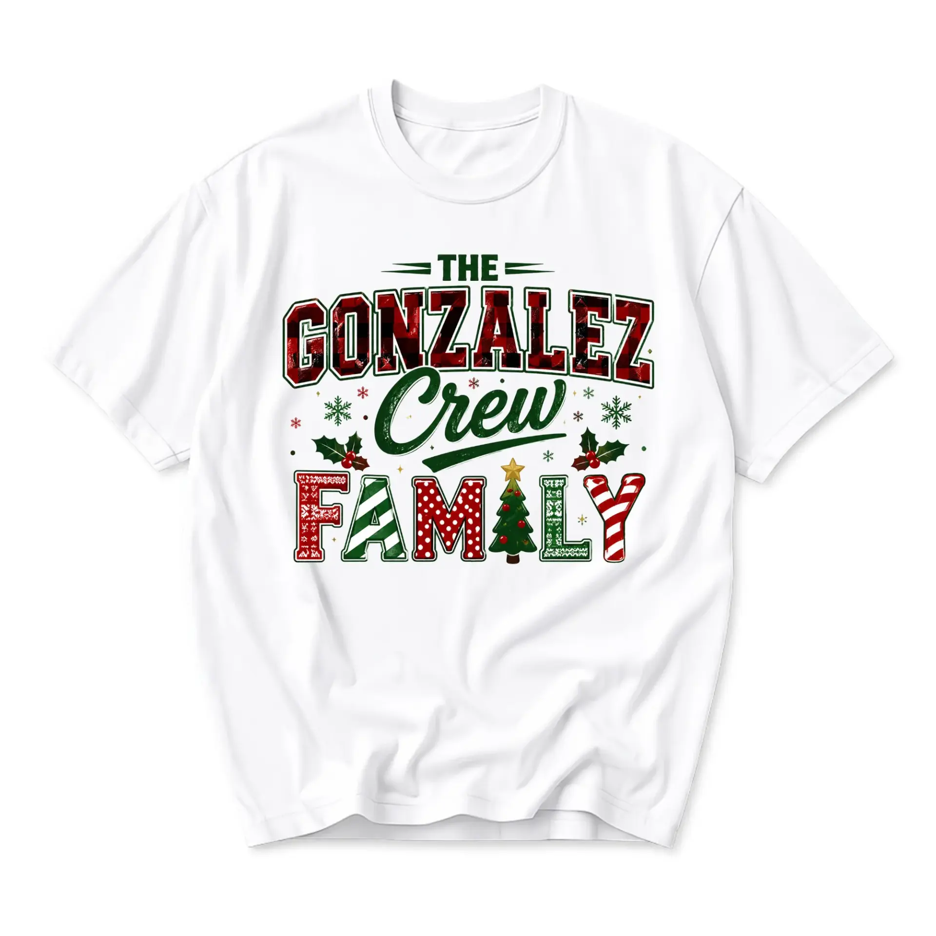 T-shirt the Gonzalez Crew Family Christmas Graphic Tee Unisex Holiday Season Apparel Short Sleeve Casual Crew Neck Top