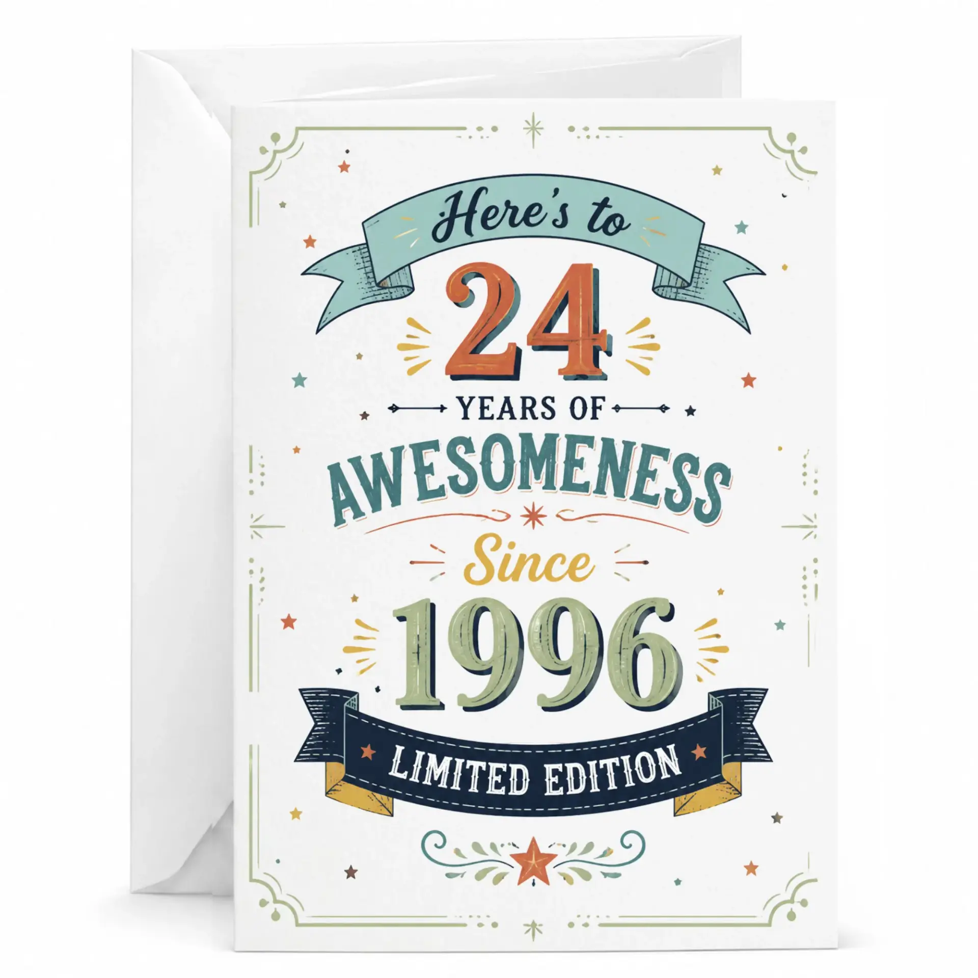 Greeting Card for 24th Birthday Celebration, Retro Style Limited Edition 1996 Design for Special Milestone Anniversary