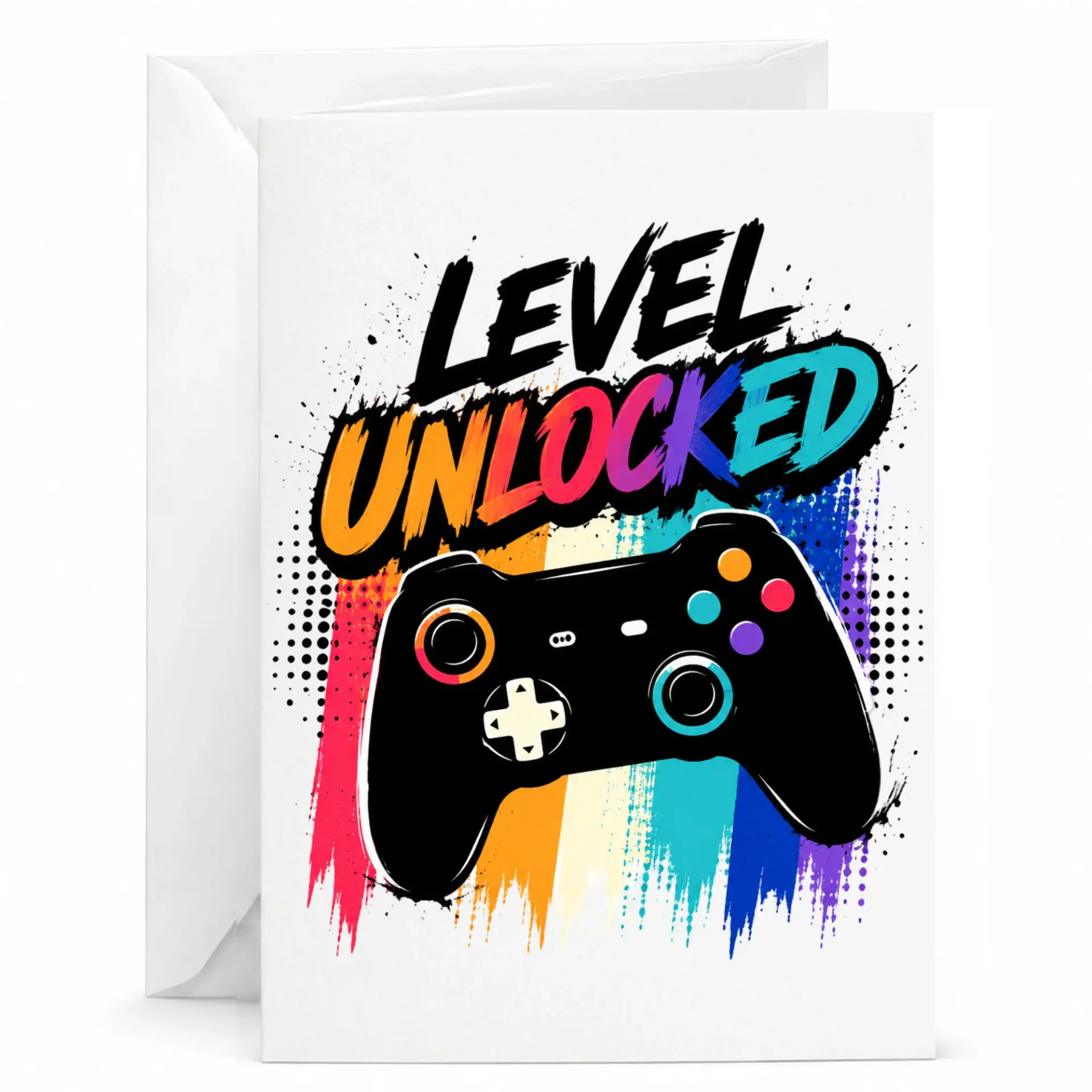 Greeting Card Level Unlocked Gaming Design, Funny Video Game Themed Stationery for Birthdays and Congratulations